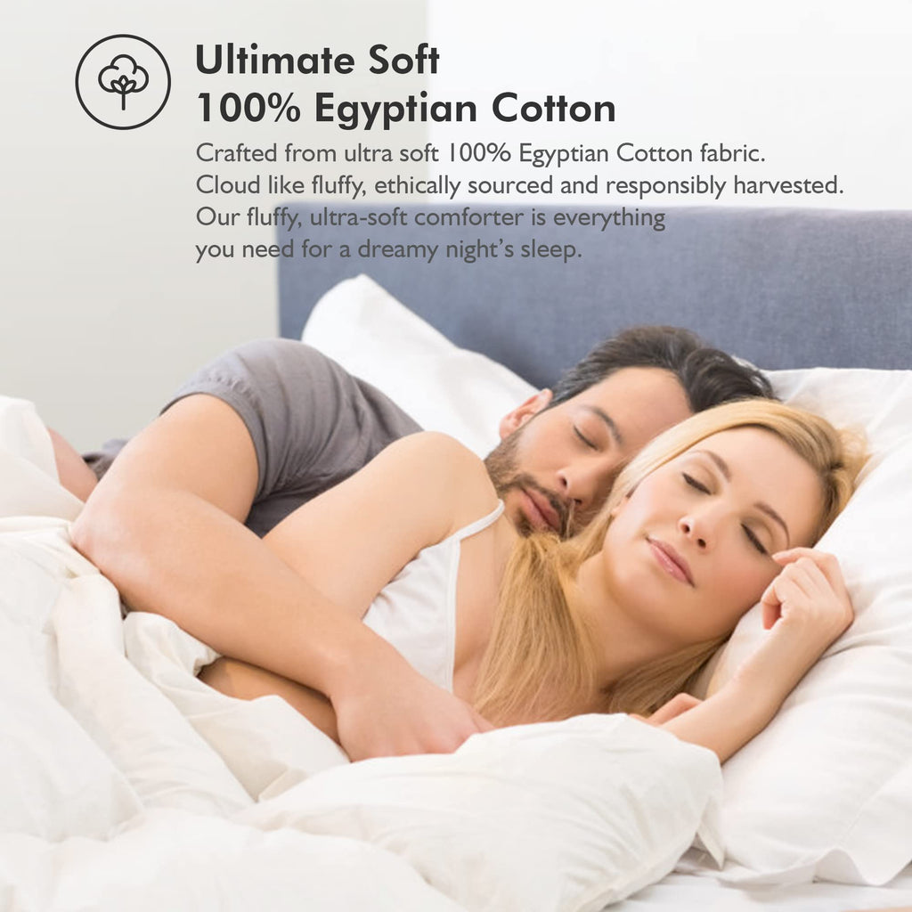 Luxurious Full Size Goose Down Fiber Waterfowl Feather Fiber Comforter Duvet, 100% Egyptian Cotton Cover, 45 oz. Fill Weight, Baffle Box Design, White Solid - Martin Corner Bedding