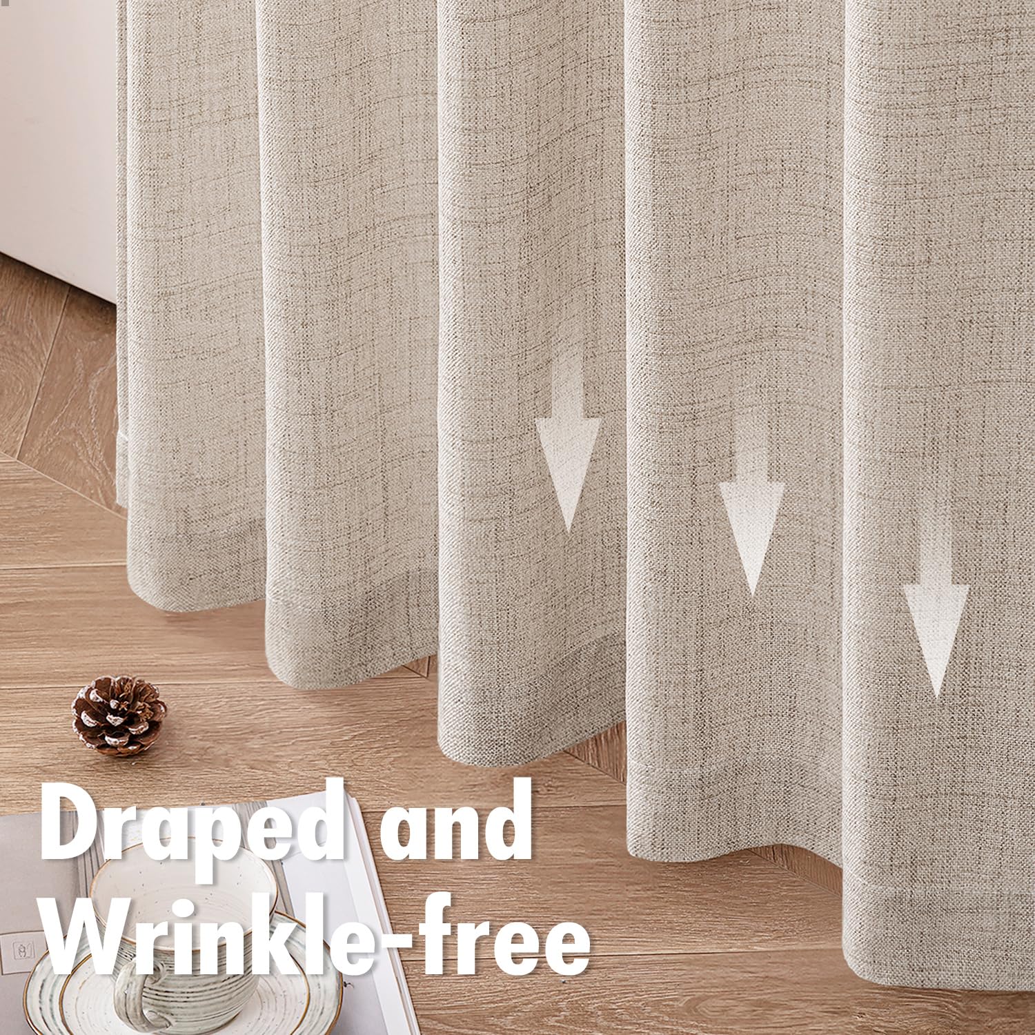 MIULEE Faux Linen Curtains 96 Inch Length 2 Panels Natural Semi Sheer Curtain with Back Tab Rod Pocket, Light Filtering Window Privacy Burlap Drapes for Living Room Bedroom 42W x 96L Linen - Martin Corner Bedding