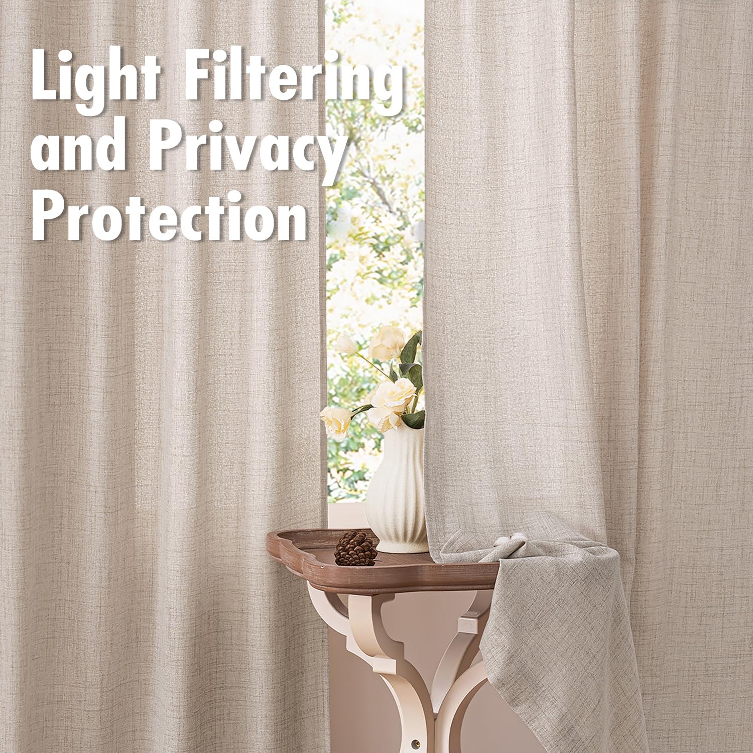 MIULEE Faux Linen Curtains 96 Inch Length 2 Panels Natural Semi Sheer Curtain with Back Tab Rod Pocket, Light Filtering Window Privacy Burlap Drapes for Living Room Bedroom 42W x 96L Linen - Martin Corner Bedding