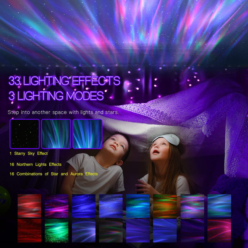 Northern Galaxy Light Aurora Projector with 33 Light Effects, LED Star Projector for Bedroom Nebula Lamp, Remote Control, White Noises, Bluetooth Speaker for Parties - Martin Corner Bedding