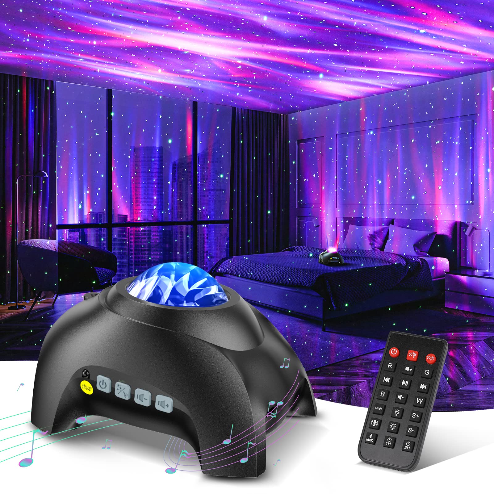 Northern Galaxy Light Aurora Projector with 33 Light Effects, LED Star Projector for Bedroom Nebula Lamp, Remote Control, White Noises, Bluetooth Speaker for Parties - Martin Corner Bedding