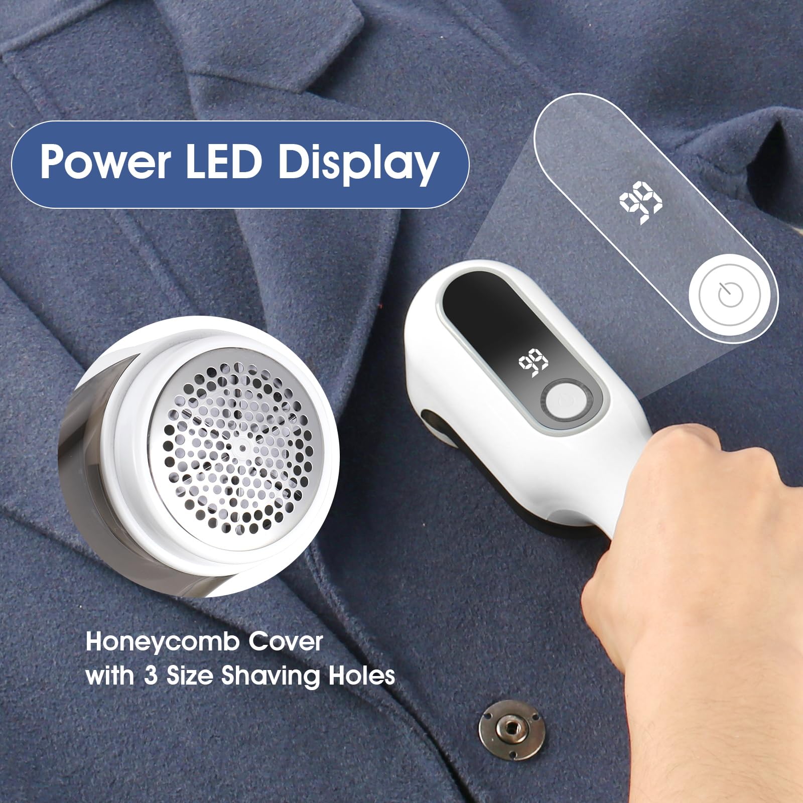 OKAKA Rechargeable Electric Fabric Shaver Lint Remover with LED Display, Sweater Shaver 2 - Speed to Remove Fuzz and Pill for Clothes, Furniture, Couch and Blanket(White) - Martin Corner Bedding