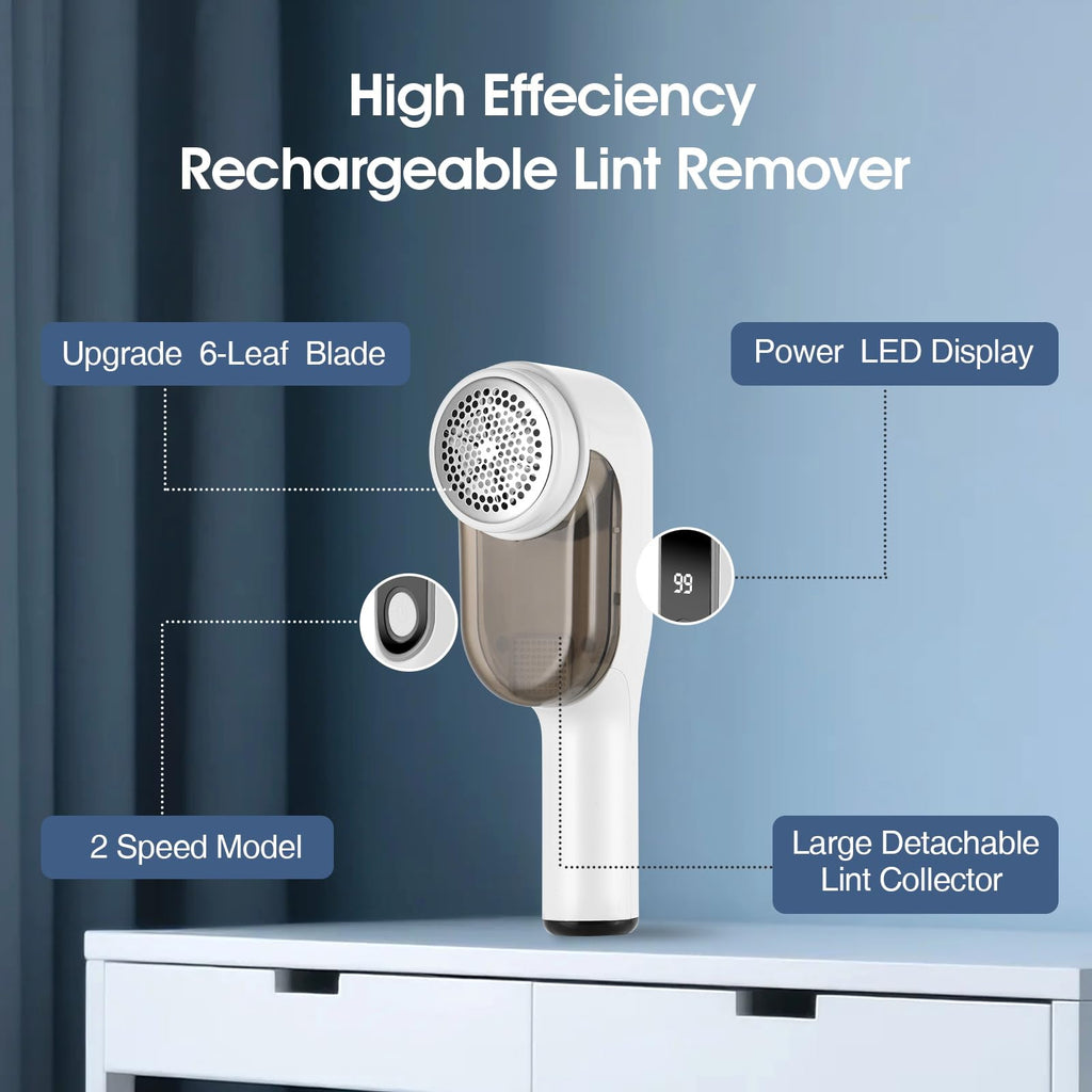 OKAKA Rechargeable Electric Fabric Shaver Lint Remover with LED Display, Sweater Shaver 2 - Speed to Remove Fuzz and Pill for Clothes, Furniture, Couch and Blanket(White) - Martin Corner Bedding