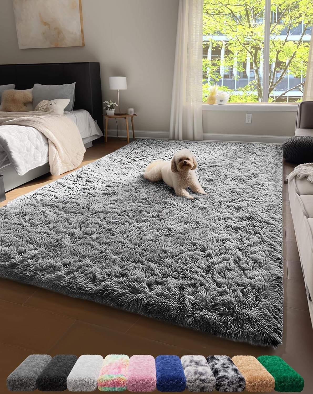 Ophanie Upgrade 4x6 Rugs for Bedroom, Grey, Fluffy Shaggy Soft Area Rug, Gray Non - Slip Indoor Floor Carpet for Living Room, Kids Baby Boys Teen Dorm Home Decor Aesthetic, Nursery, Rug - Martin Corner Bedding