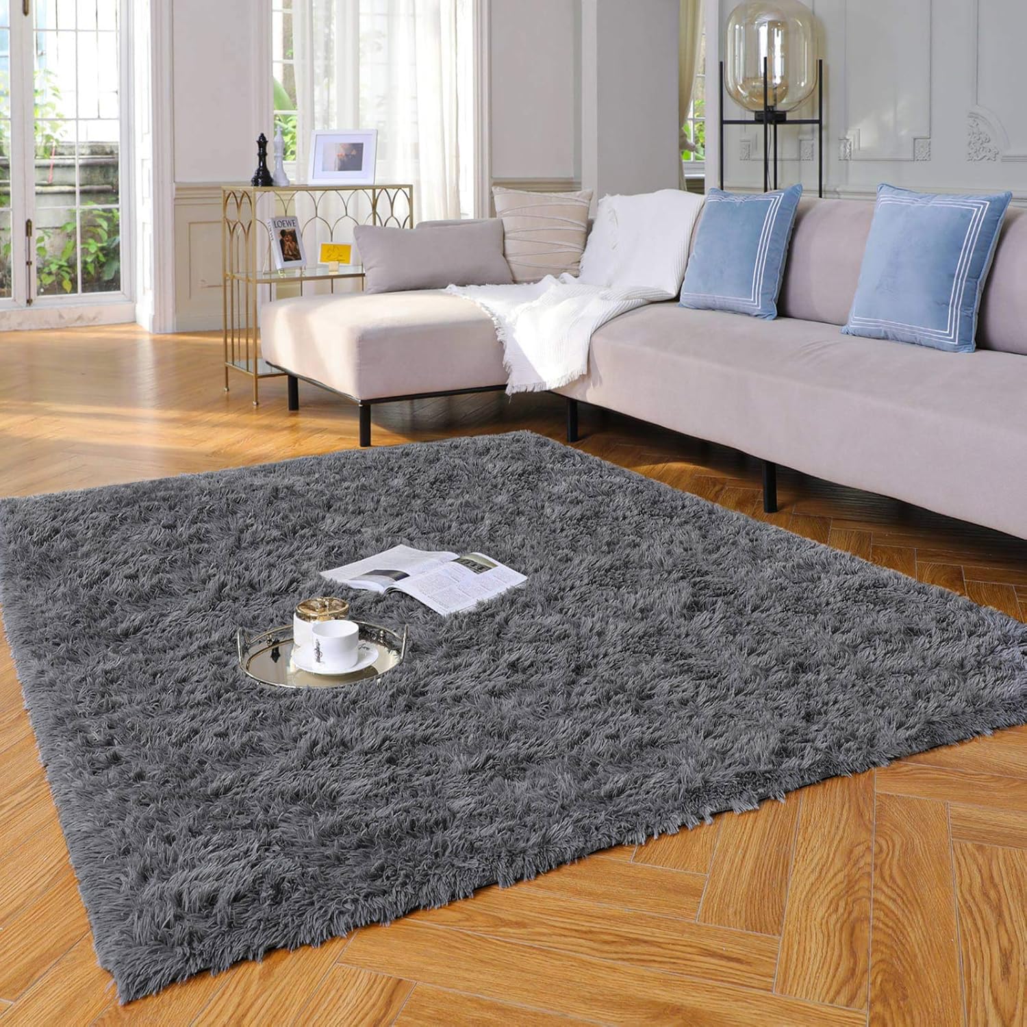 Ophanie Upgrade 4x6 Rugs for Bedroom, Grey, Fluffy Shaggy Soft Area Rug, Gray Non - Slip Indoor Floor Carpet for Living Room, Kids Baby Boys Teen Dorm Home Decor Aesthetic, Nursery, Rug - Martin Corner Bedding