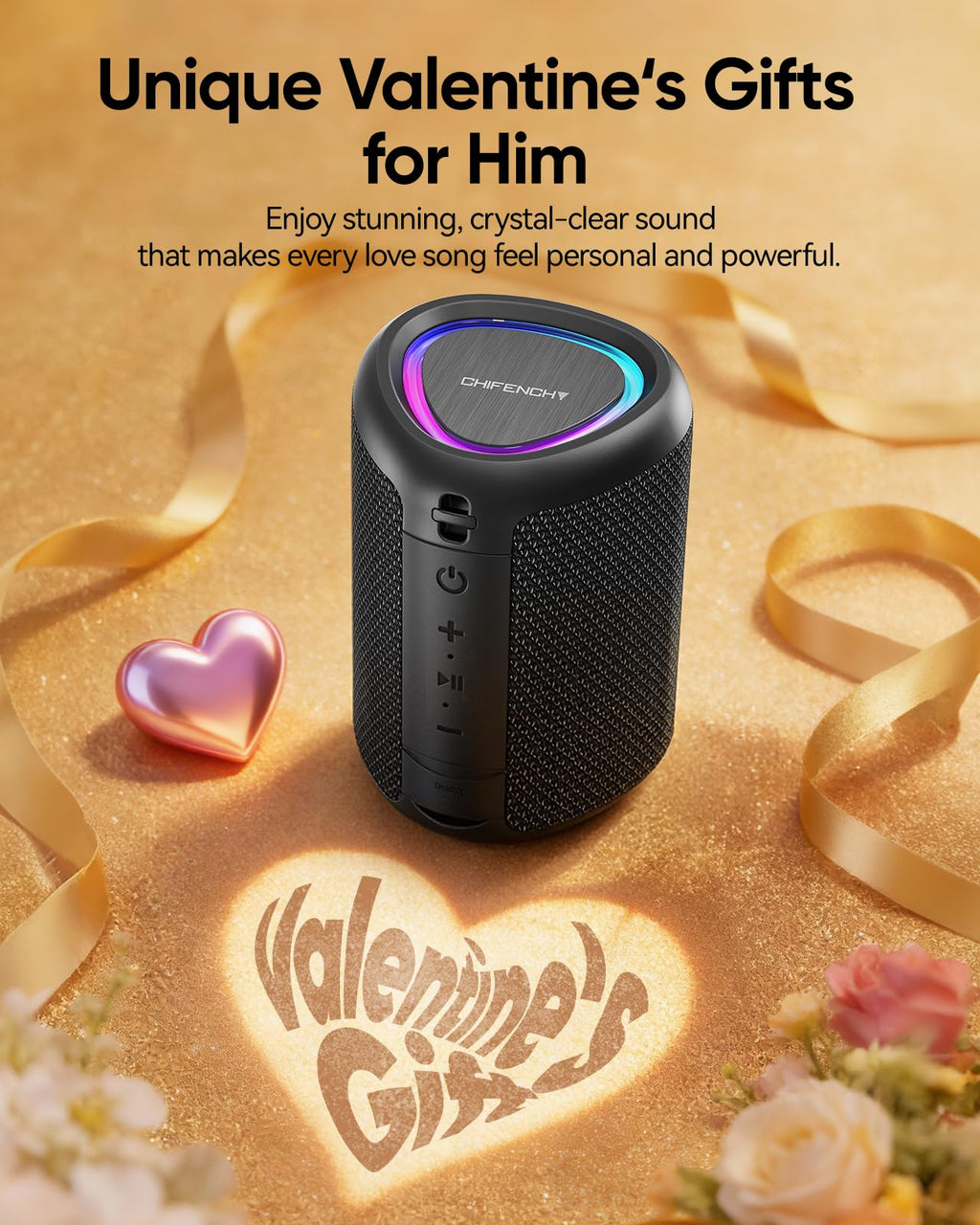 Portable Bluetooth Speaker Valentines Gifts For Him: Powerful Crystal Clear Sound/Romantic Light/IPX5 Waterproof/All Day Playtime/BT 5.3/TWS Paring,Small Wireless Speaker for Outdoor|Travel|Date Night - Martin Corner Bedding