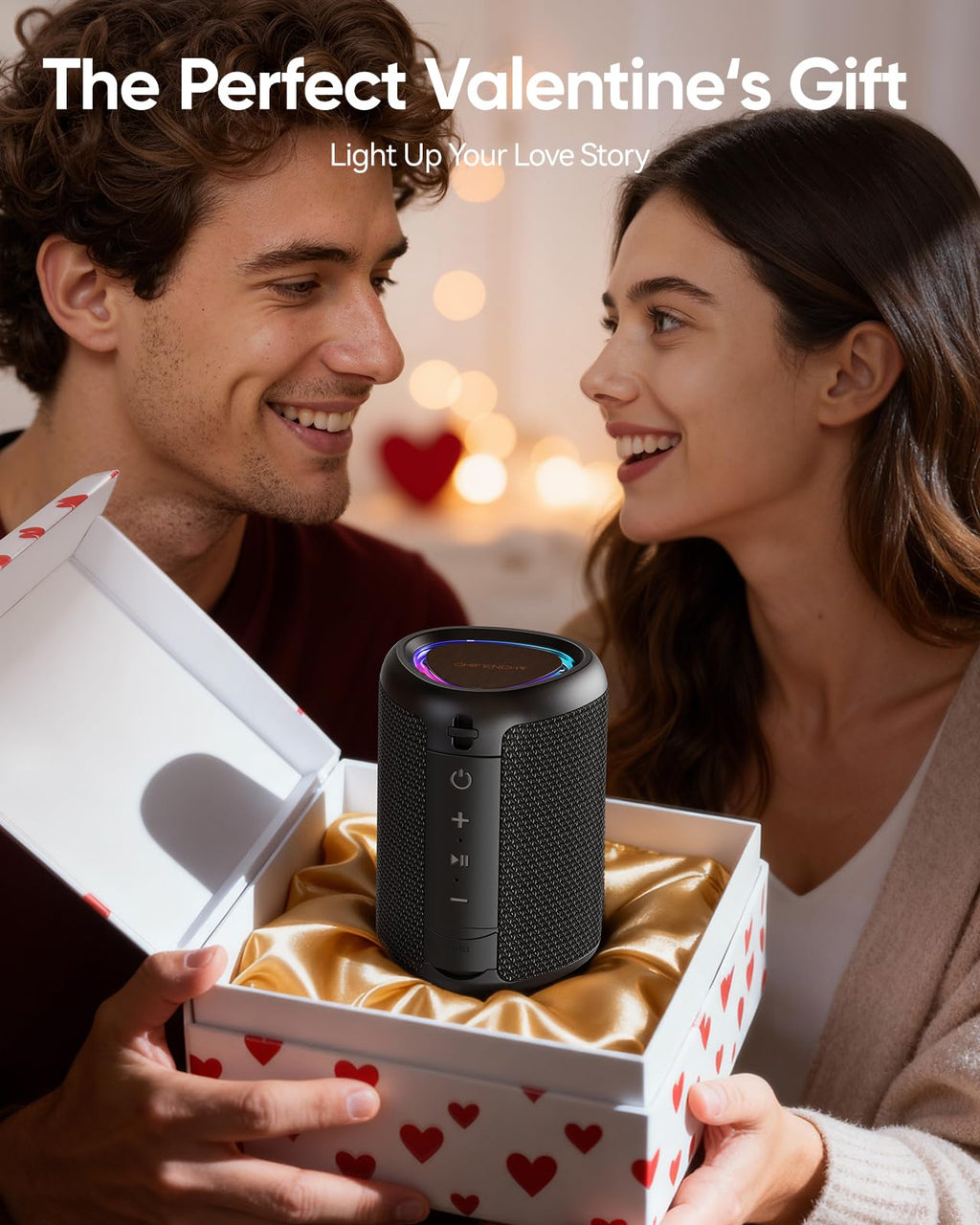 Portable Bluetooth Speaker Valentines Gifts For Him: Powerful Crystal Clear Sound/Romantic Light/IPX5 Waterproof/All Day Playtime/BT 5.3/TWS Paring,Small Wireless Speaker for Outdoor|Travel|Date Night - Martin Corner Bedding