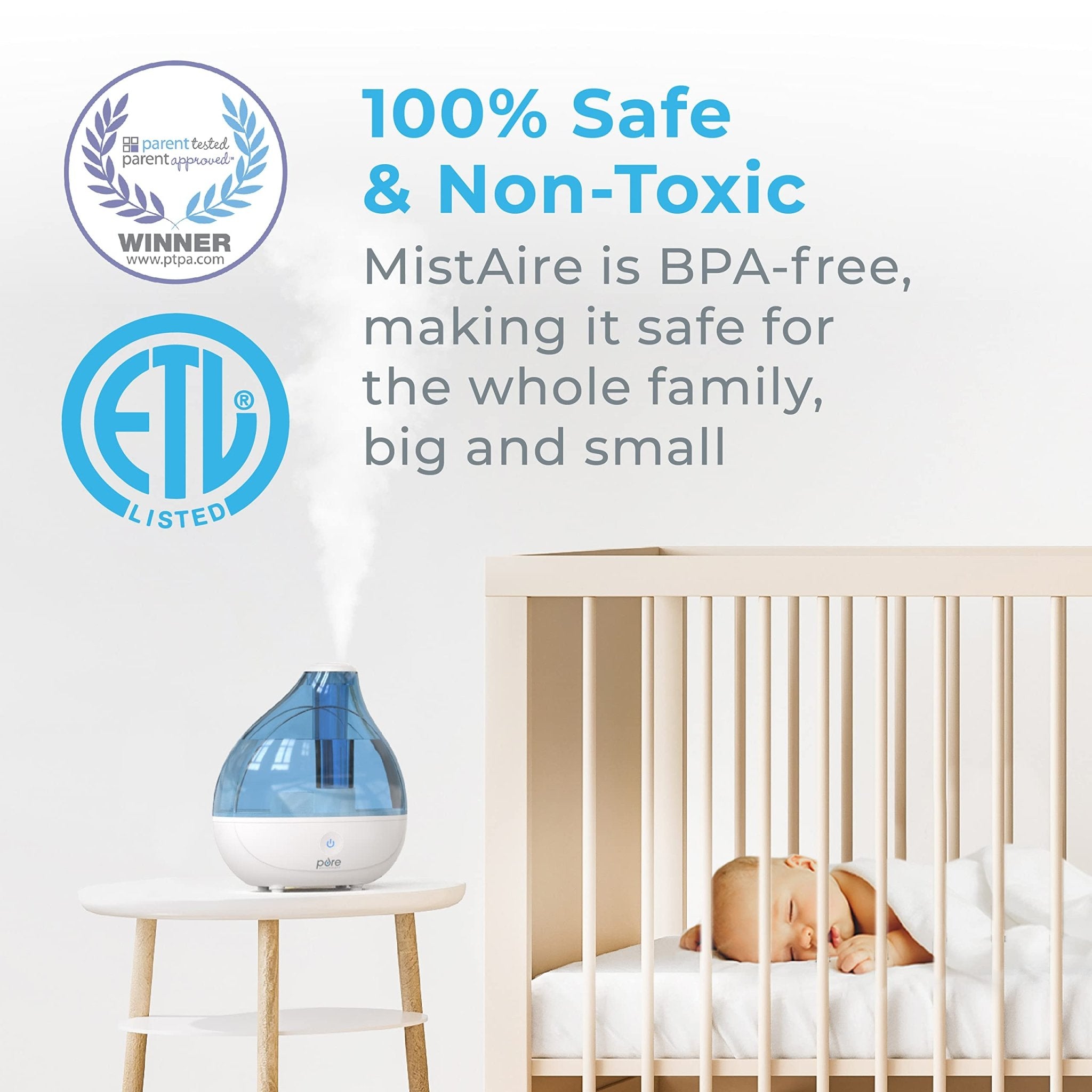 Pure Enrichment MistAire Ultrasonic Cool Mist Humidifier - Quiet Air Humidifier for Bedroom, Nursery, Office, & Indoor Plants - Lasts Up To 25 Hours - Martin Corner Bedding