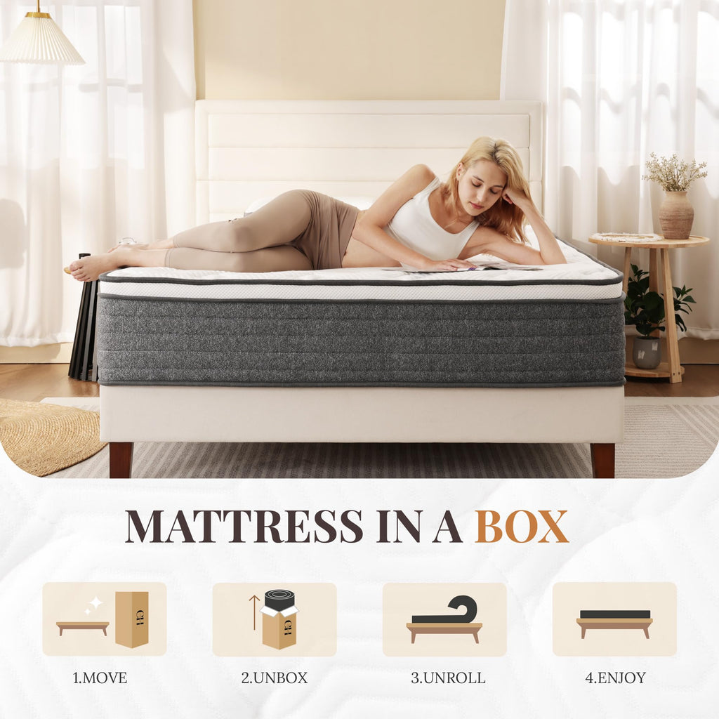 Queen Mattress, 12 Inch Queen Size Hybrid Mattresses in a Box, Medium Feel Foam and Individual Pocket Springs, Fiberglass Free Bed Mattress, Extra Edge Support, Pressure Relief, CertiPUR - US - Martin Corner Bedding