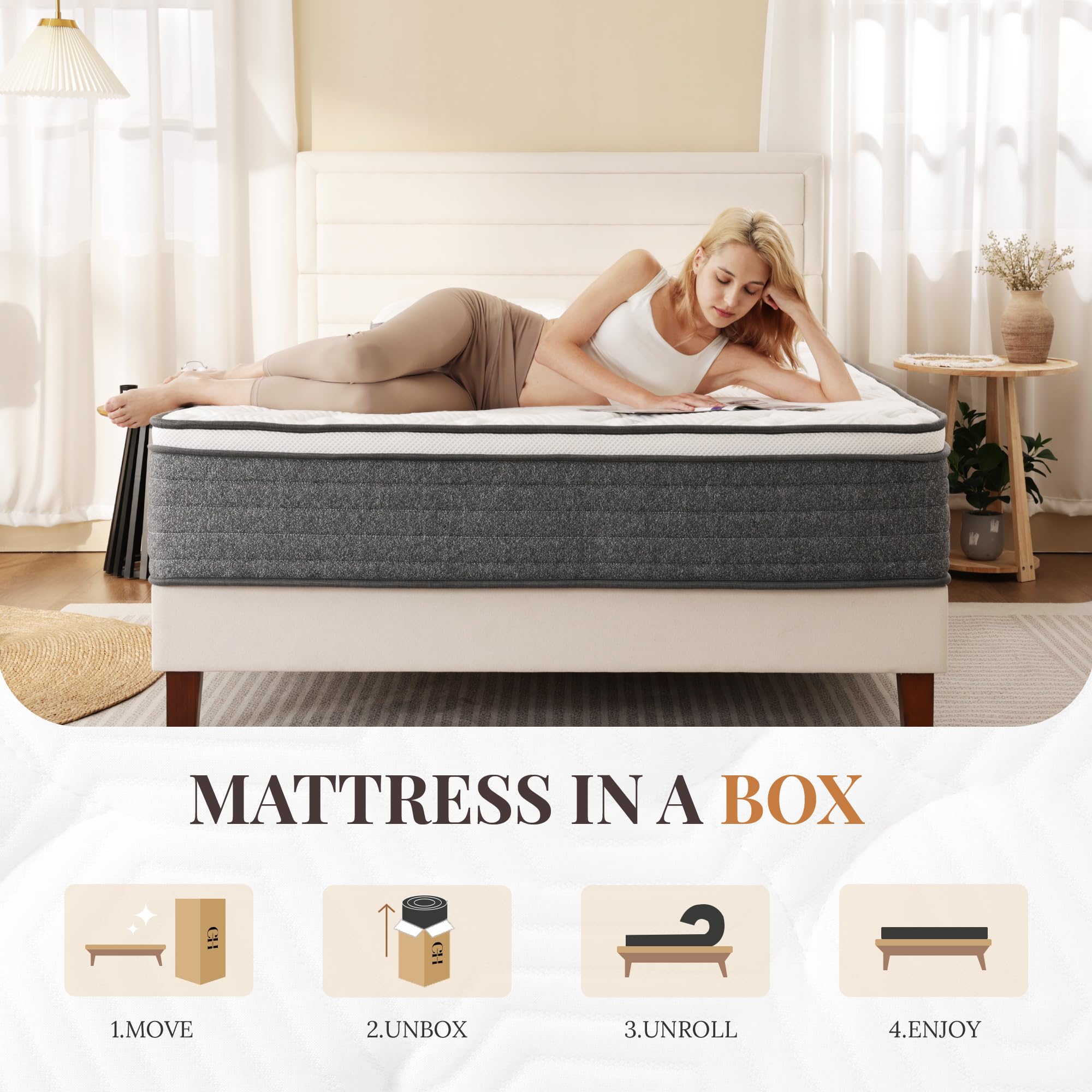 Queen Mattress, 12 Inch Queen Size Hybrid Mattresses in a Box, Medium Feel Foam and Individual Pocket Springs, Fiberglass Free Bed Mattress, Extra Edge Support, Pressure Relief, CertiPUR - US - Martin Corner Bedding