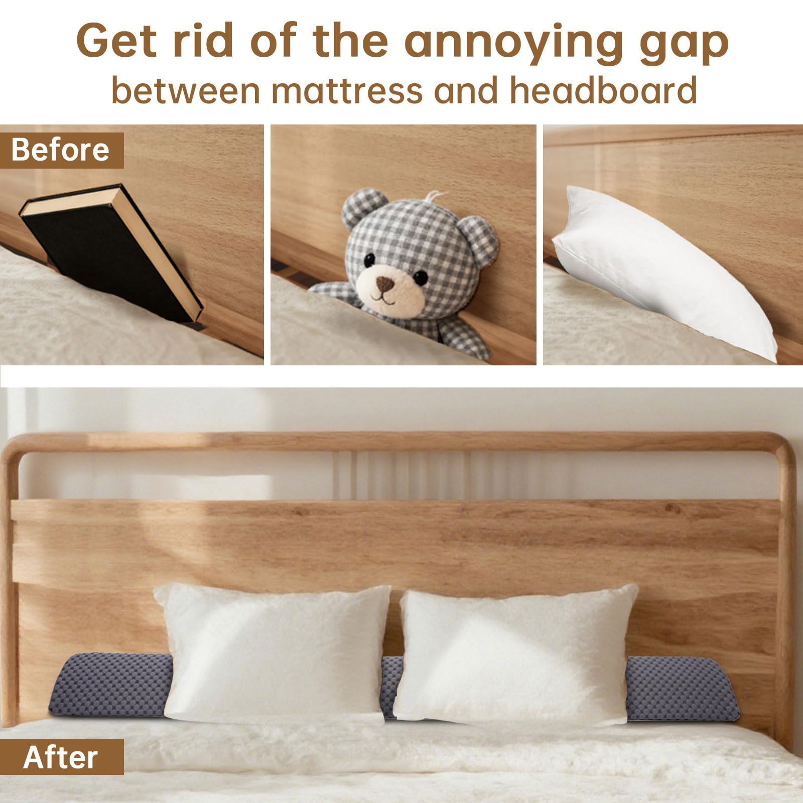 Queen Size (60"x6"x8") Bed Wedge Pillow for Headboard Mattress Gap Filler (0 - 6") for College Dorm Sleeping, White - Martin Corner Bedding