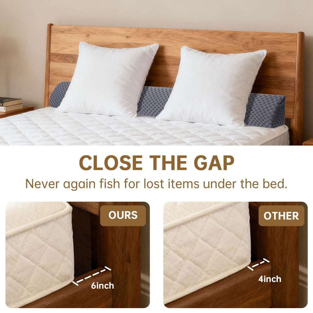 Queen Size (60"x6"x8") Bed Wedge Pillow for Headboard Mattress Gap Filler (0 - 6") for College Dorm Sleeping, White - Martin Corner Bedding