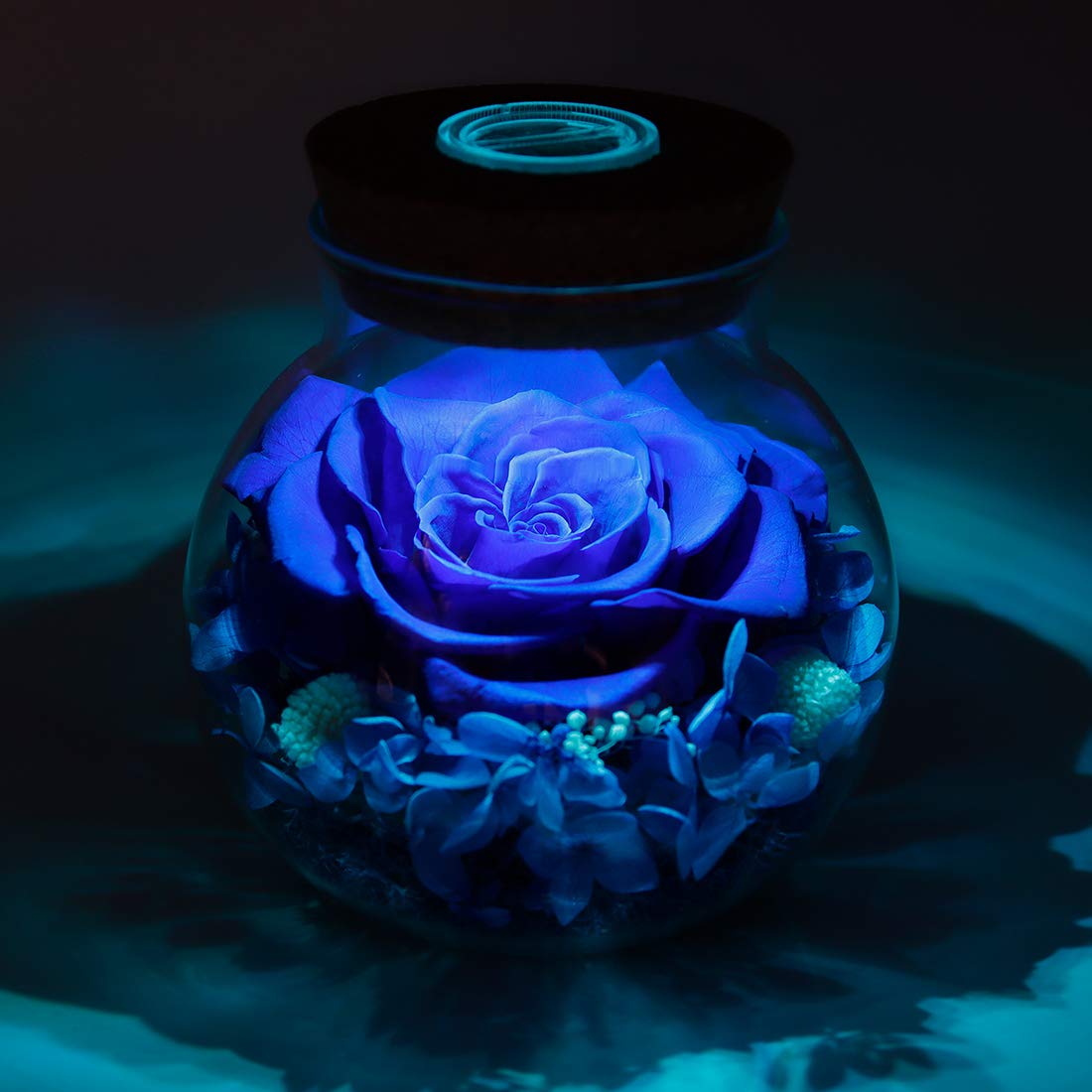 roliys Preserved Real Roses with Colorful Mood Light Wishing Bottle, Eternal Rose，Never Withered Flowers, Table Decor,Christmas Anniversary Valentine's, Blue 4.3inch, 1pcs - Martin Corner Bedding