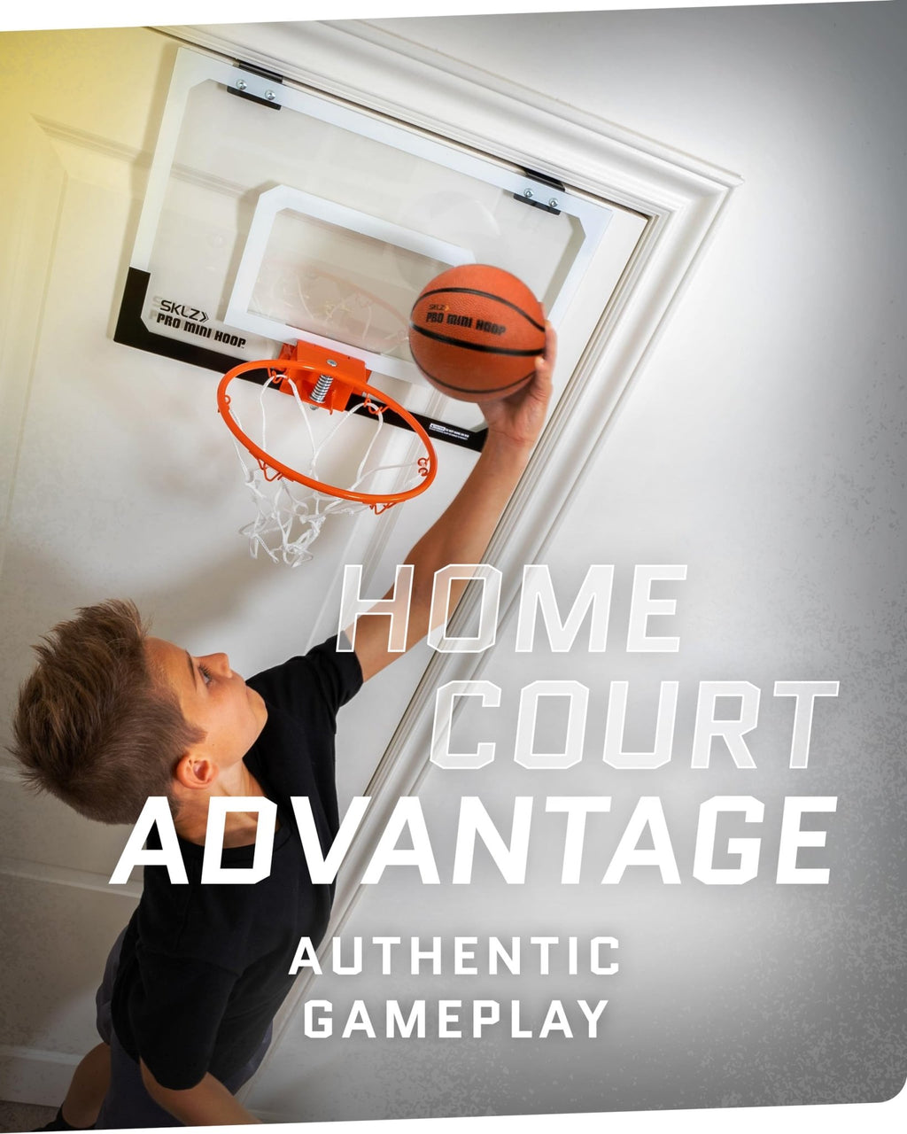SKLZ Pro Mini Basketball Hoop - 18" x 12" Clear, Shatterproof Backboard, Breakaway Rim, Heavy Duty Net, & 5" Ball - Easy Mount Padded, Slide - On Over - Door Mounts - Suitable for Office, Dorm, Bedroom - Martin Corner Bedding