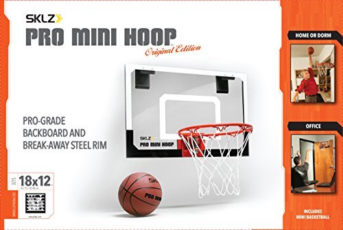 SKLZ Pro Mini Basketball Hoop - 18" x 12" Clear, Shatterproof Backboard, Breakaway Rim, Heavy Duty Net, & 5" Ball - Easy Mount Padded, Slide - On Over - Door Mounts - Suitable for Office, Dorm, Bedroom - Martin Corner Bedding