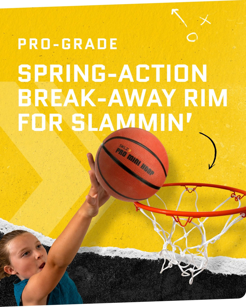 SKLZ Pro Mini Basketball Hoop - 18" x 12" Clear, Shatterproof Backboard, Breakaway Rim, Heavy Duty Net, & 5" Ball - Easy Mount Padded, Slide - On Over - Door Mounts - Suitable for Office, Dorm, Bedroom - Martin Corner Bedding