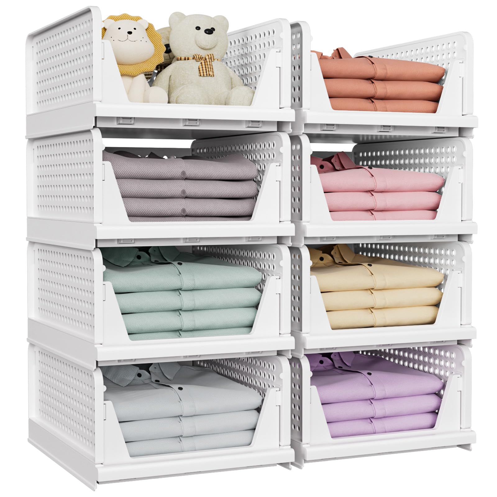 SNSLXH 5 Pack Stackable Closet Storage Basket, Multifunctional & Foldable Closet Organizer for Bathroom Kitchen Laundry Room Wardrobe Storage, Space - Saving Clothes Storage Drawer Organizer, White - Martin Corner Bedding