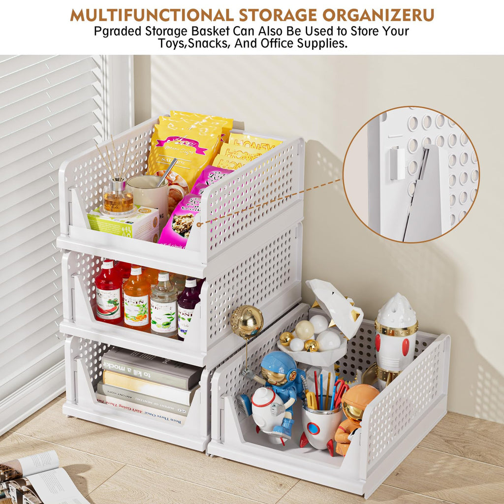 SNSLXH 5 Pack Stackable Closet Storage Basket, Multifunctional & Foldable Closet Organizer for Bathroom Kitchen Laundry Room Wardrobe Storage, Space - Saving Clothes Storage Drawer Organizer, White - Martin Corner Bedding