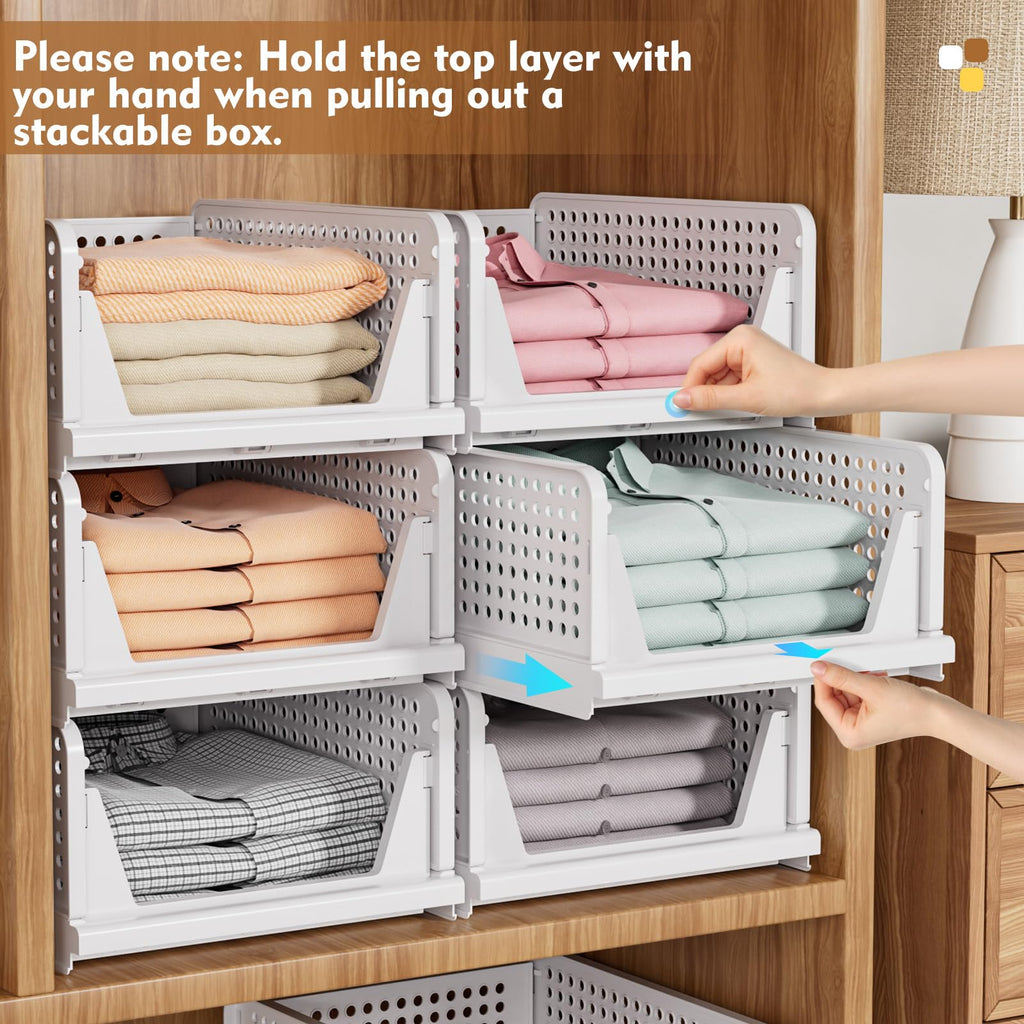 SNSLXH 5 Pack Stackable Closet Storage Basket, Multifunctional & Foldable Closet Organizer for Bathroom Kitchen Laundry Room Wardrobe Storage, Space - Saving Clothes Storage Drawer Organizer, White - Martin Corner Bedding