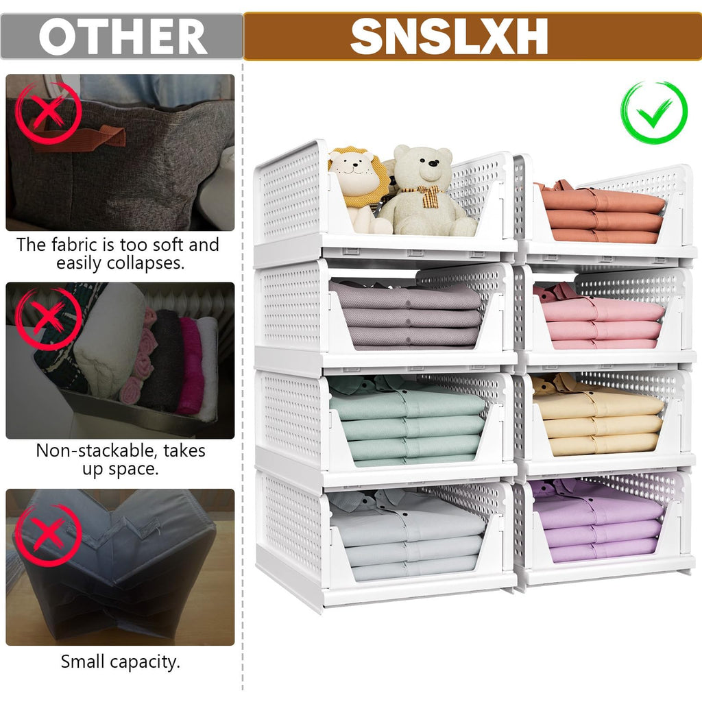 SNSLXH 5 Pack Stackable Closet Storage Basket, Multifunctional & Foldable Closet Organizer for Bathroom Kitchen Laundry Room Wardrobe Storage, Space - Saving Clothes Storage Drawer Organizer, White - Martin Corner Bedding