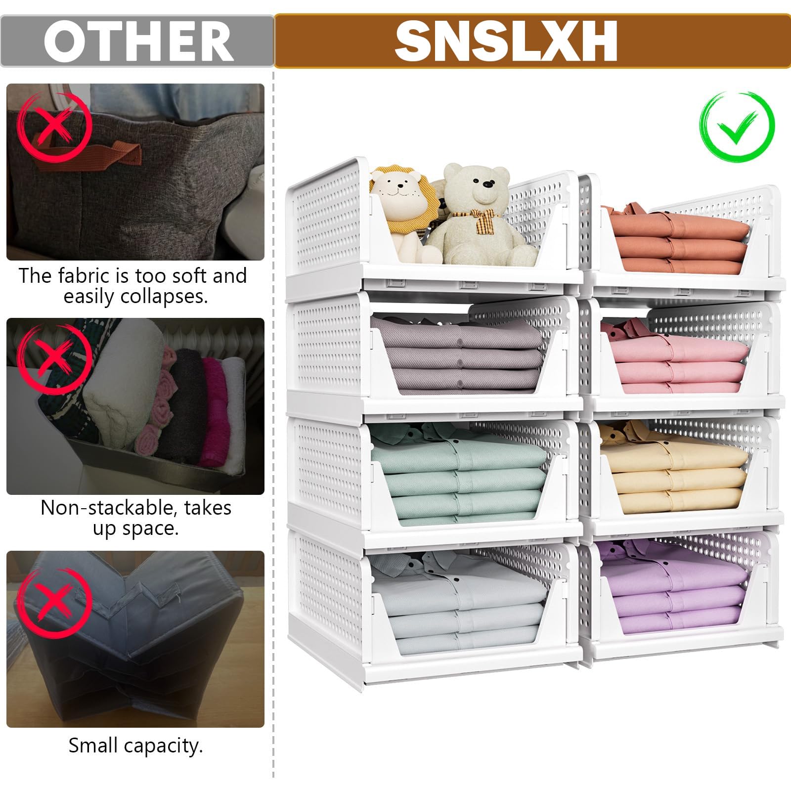 SNSLXH 5 Pack Stackable Closet Storage Basket, Multifunctional & Foldable Closet Organizer for Bathroom Kitchen Laundry Room Wardrobe Storage, Space - Saving Clothes Storage Drawer Organizer, White - Martin Corner Bedding