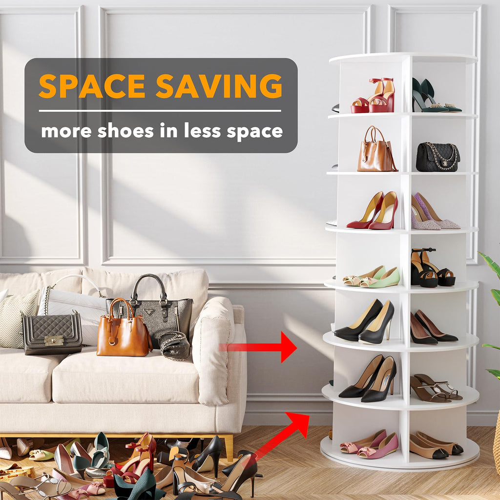 SpaceAid 7 Tier Rotating Shoe Rack Tower, Spinning Shoe Display Lazy Susan, Revolving 360 Shoe Rack Storage Round Carousel, Vertical Handbag Rotate Shoes Closet Organization (7 - Tier White) - Martin Corner Bedding