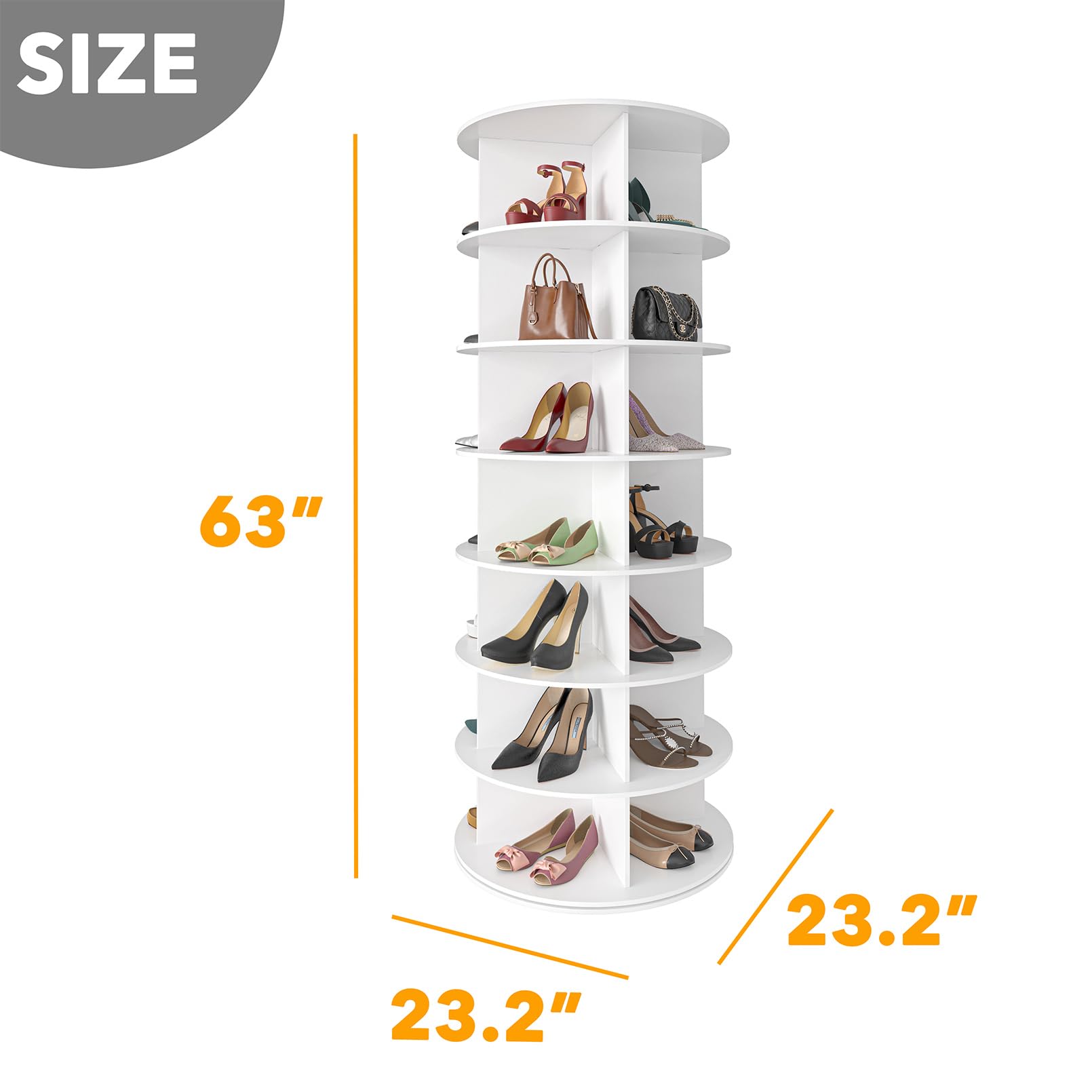 SpaceAid 7 Tier Rotating Shoe Rack Tower, Spinning Shoe Display Lazy Susan, Revolving 360 Shoe Rack Storage Round Carousel, Vertical Handbag Rotate Shoes Closet Organization (7 - Tier White) - Martin Corner Bedding