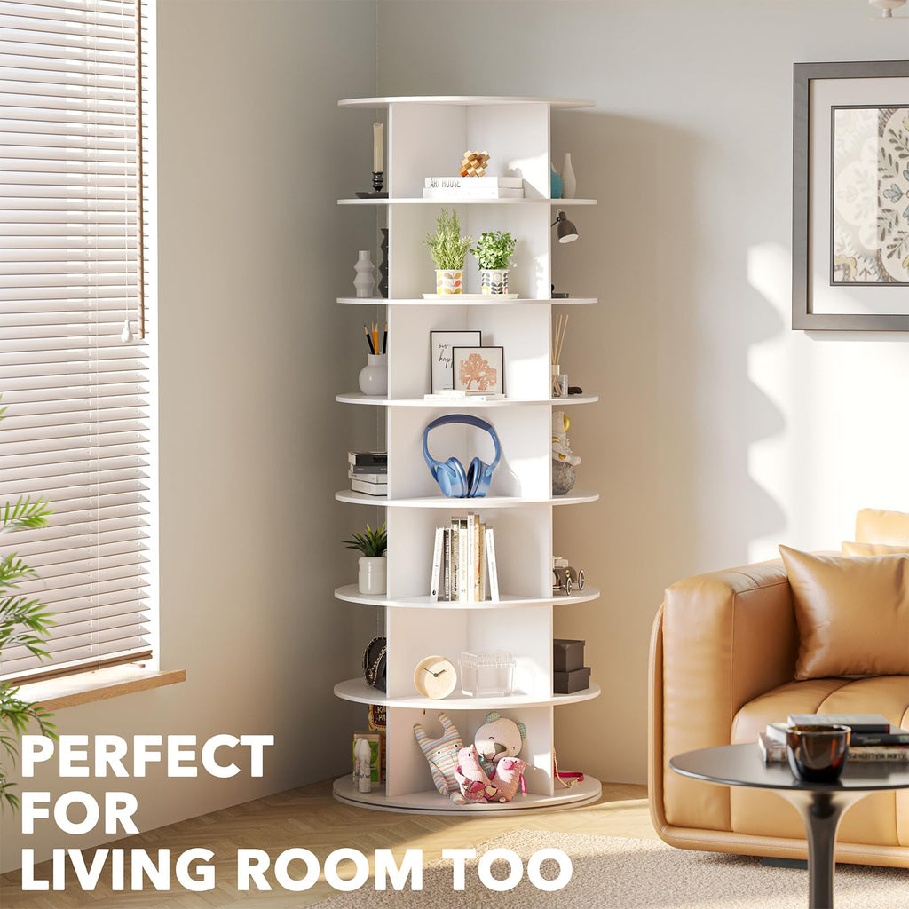 SpaceAid 7 Tier Rotating Shoe Rack Tower, Spinning Shoe Display Lazy Susan, Revolving 360 Shoe Rack Storage Round Carousel, Vertical Handbag Rotate Shoes Closet Organization (7 - Tier White) - Martin Corner Bedding