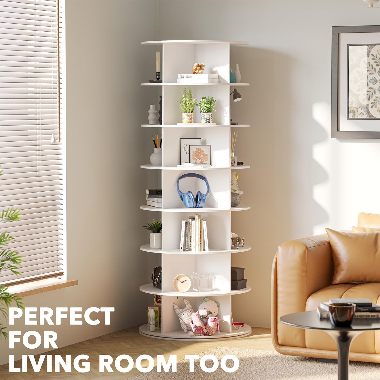 SpaceAid 7 Tier Rotating Shoe Rack Tower, Spinning Shoe Display Lazy Susan, Revolving 360 Shoe Rack Storage Round Carousel, Vertical Handbag Rotate Shoes Closet Organization (7 - Tier White) - Martin Corner Bedding