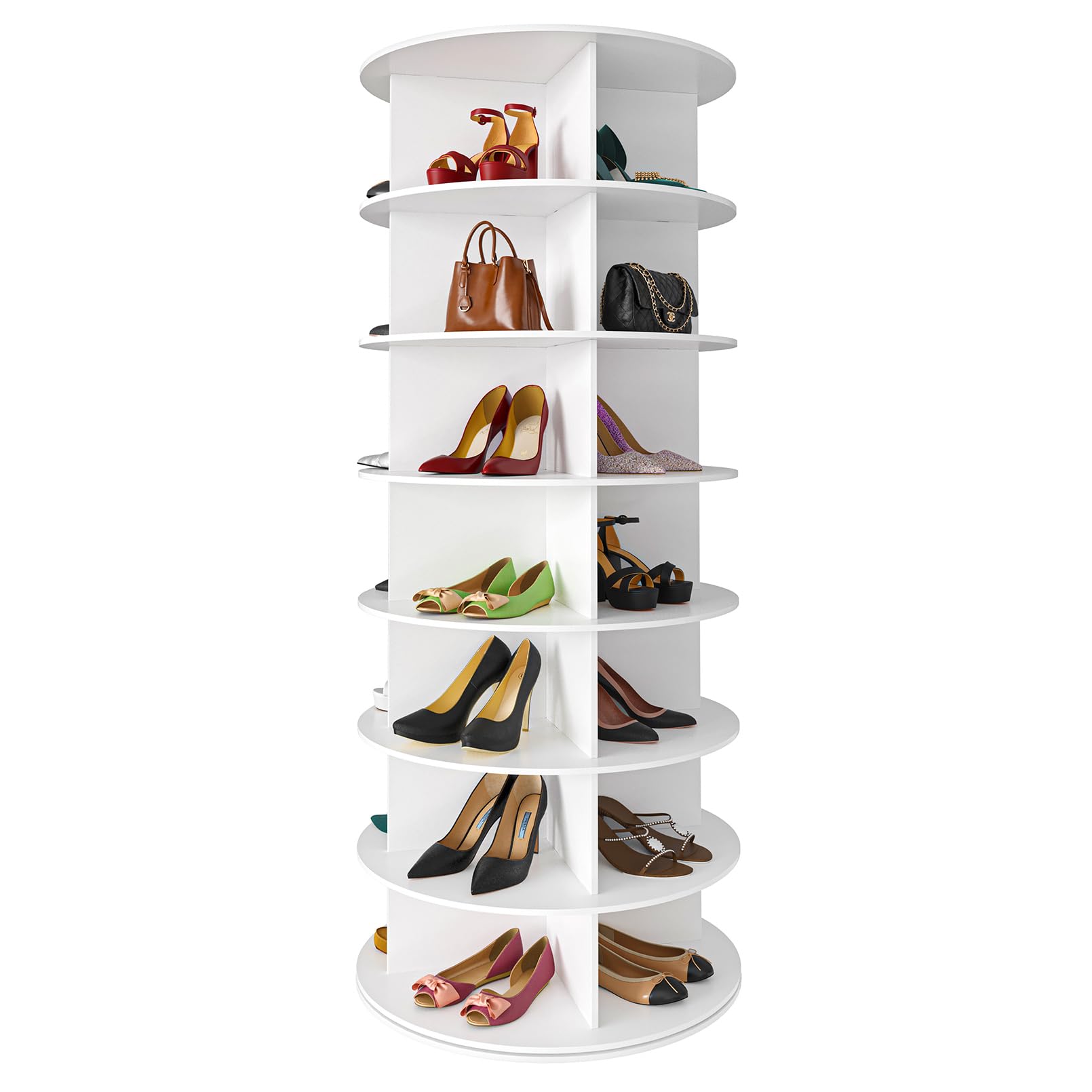 SpaceAid 7 Tier Rotating Shoe Rack Tower, Spinning Shoe Display Lazy Susan, Revolving 360 Shoe Rack Storage Round Carousel, Vertical Handbag Rotate Shoes Closet Organization (7 - Tier White) - Martin Corner Bedding