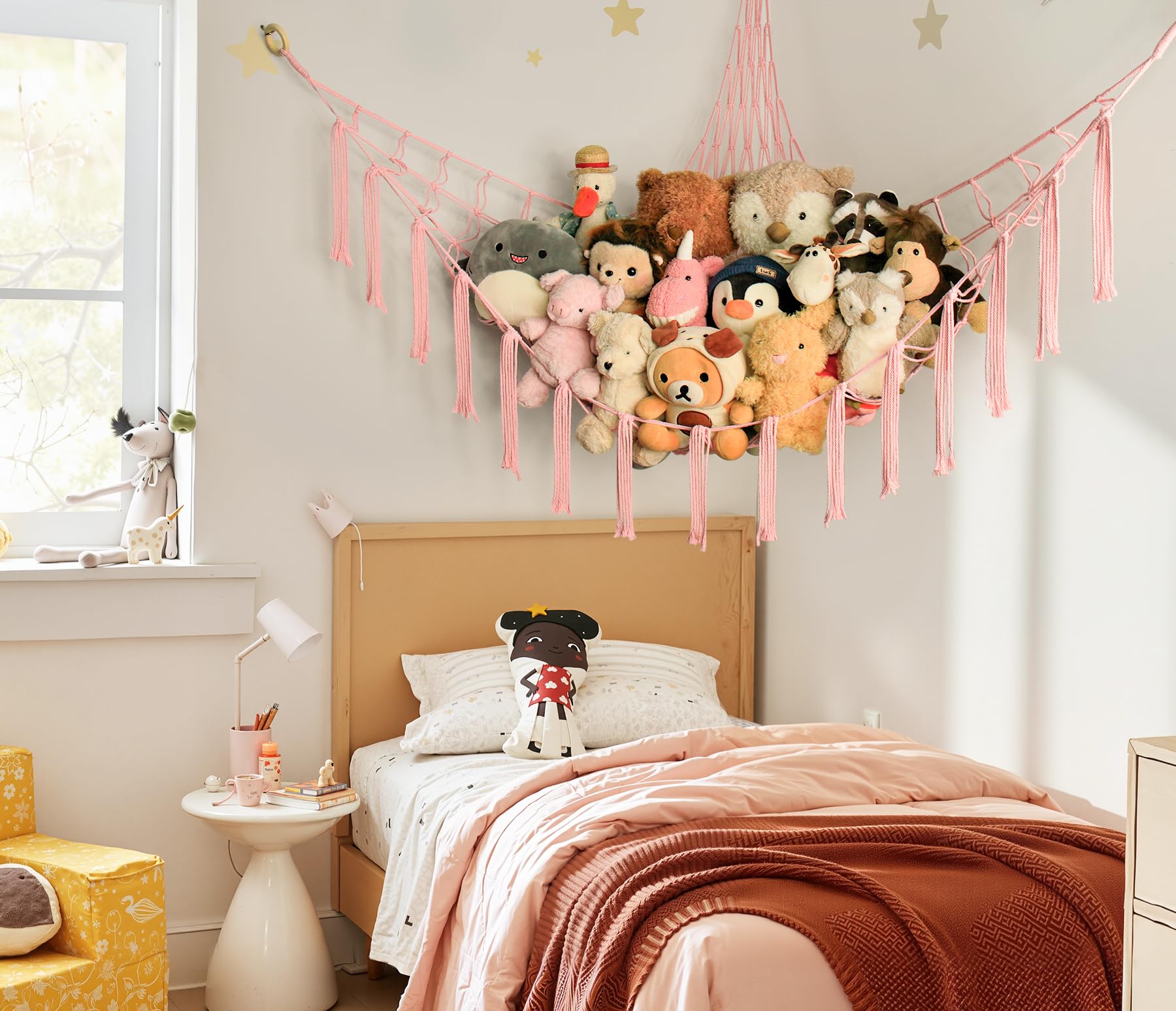 Stuffed Animal Storage Hammock Corner Net - Pink Room Christmas Decor for Teen Girls - Toys Storage Hanging Stuff Animal Organizer Holder Cute Stuff - Boho Nursery Dorm Bedoom Decor Aesthetic - Martin Corner Bedding
