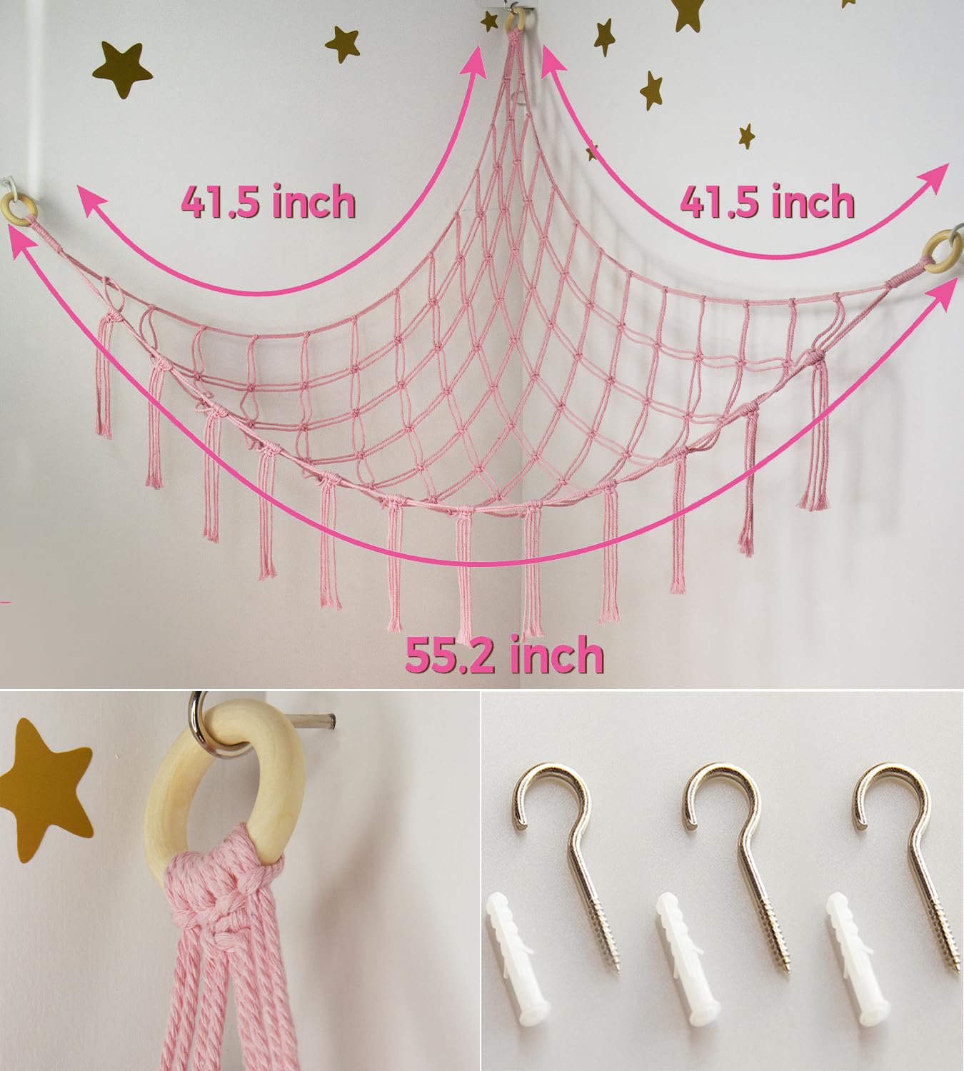 Stuffed Animal Storage Hammock Corner Net - Pink Room Christmas Decor for Teen Girls - Toys Storage Hanging Stuff Animal Organizer Holder Cute Stuff - Boho Nursery Dorm Bedoom Decor Aesthetic - Martin Corner Bedding