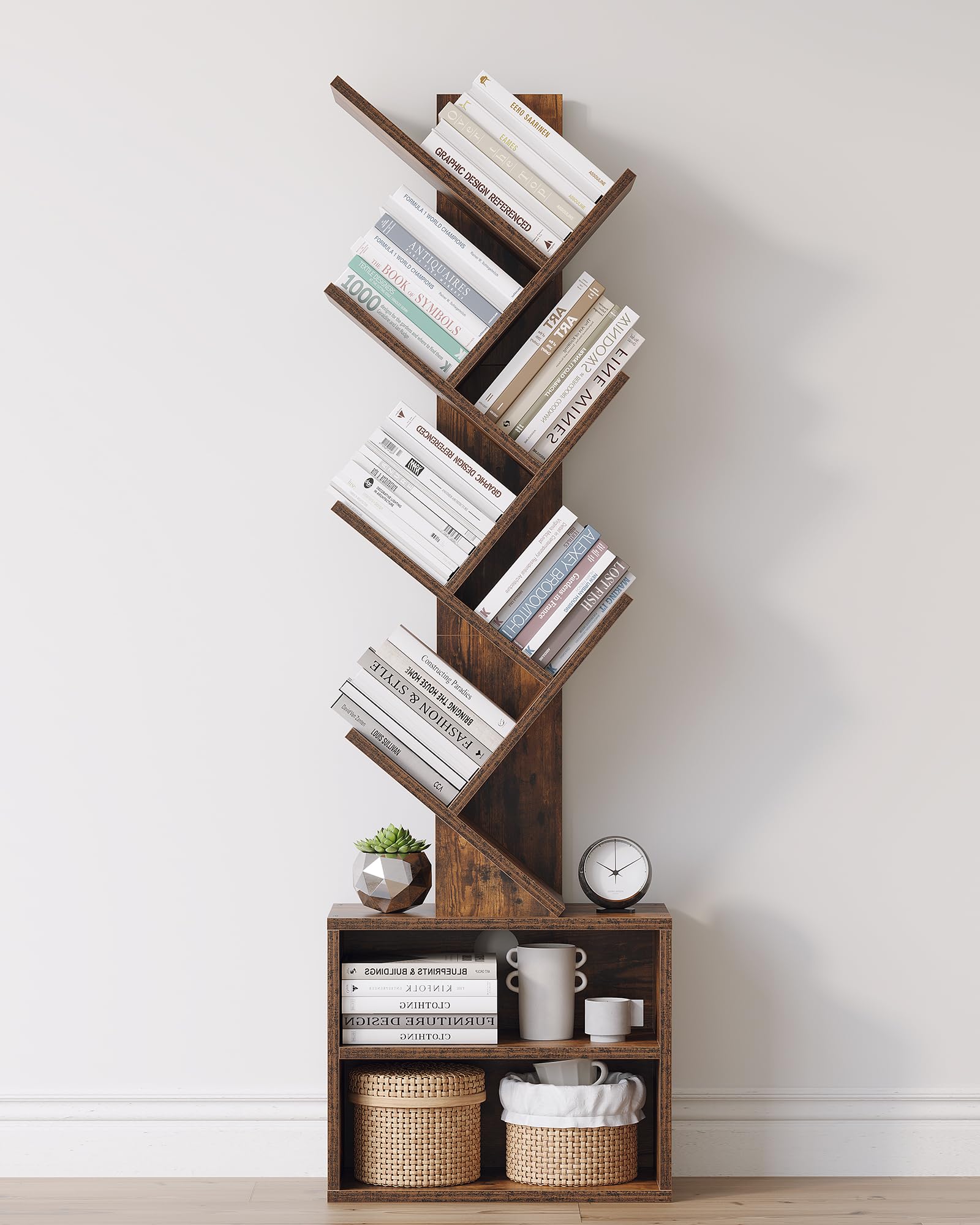 SUNMORY 6 Tier Tree Bookshelf, Small Bookcase with Storage Cabinet, Modern Tall Narrow Bookshelves Organizer, Floor Standing Book Shelf for Bedroom/Living Room/Home Office/Corner, Rustic Brown - Martin Corner Bedding
