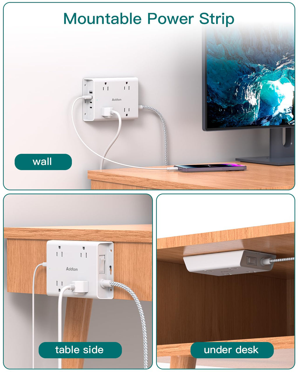 Surge Protector Power Strip, Addtam 5 ft Flat Plug Extension Cord with 4 USB Wall Charger(2 USB C Port), 4 Widely Outlets Desk Charging Station, Home Office and College Dorm Room Essentials - Martin Corner Bedding