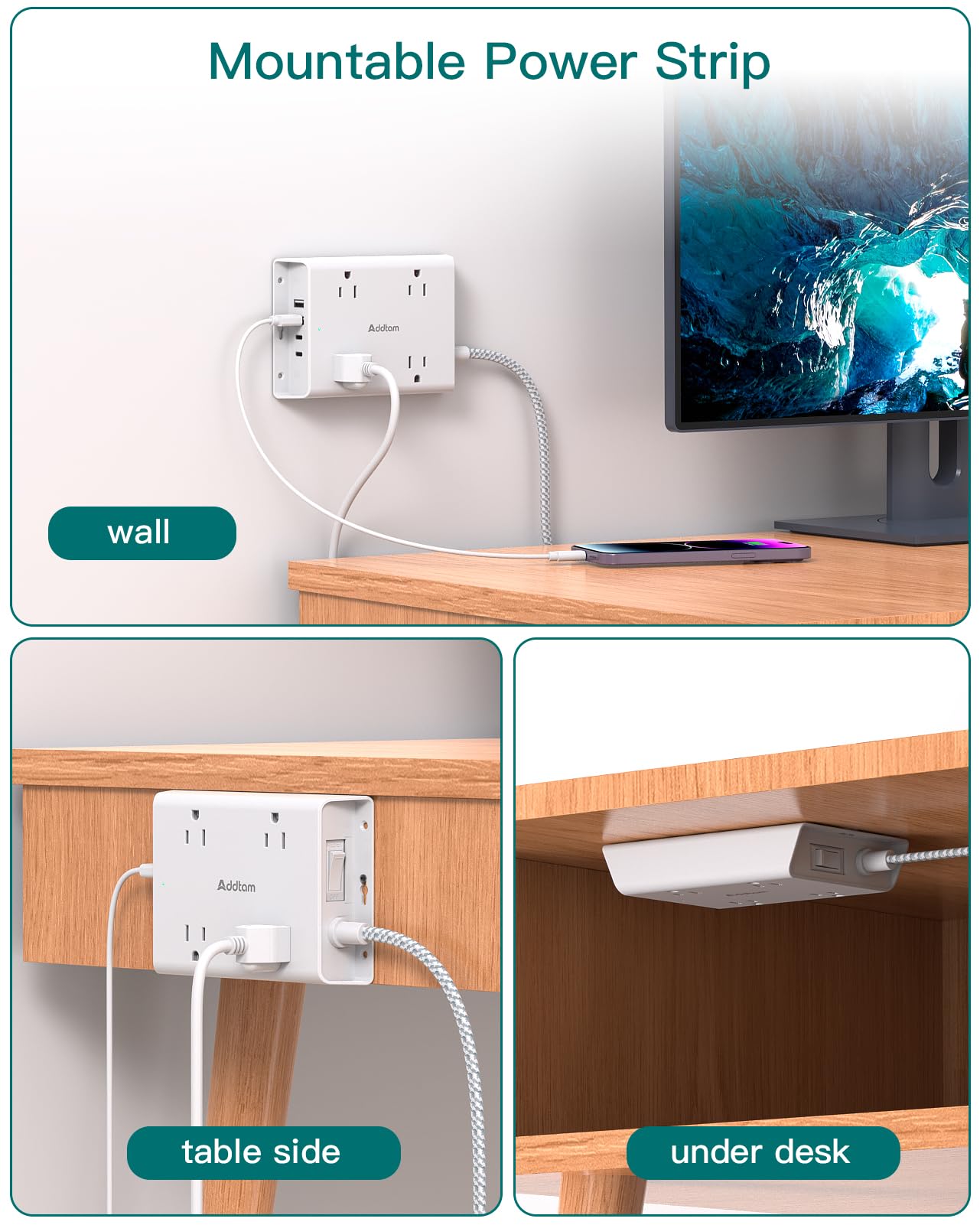 Surge Protector Power Strip, Addtam 5 ft Flat Plug Extension Cord with 4 USB Wall Charger(2 USB C Port), 4 Widely Outlets Desk Charging Station, Home Office and College Dorm Room Essentials - Martin Corner Bedding