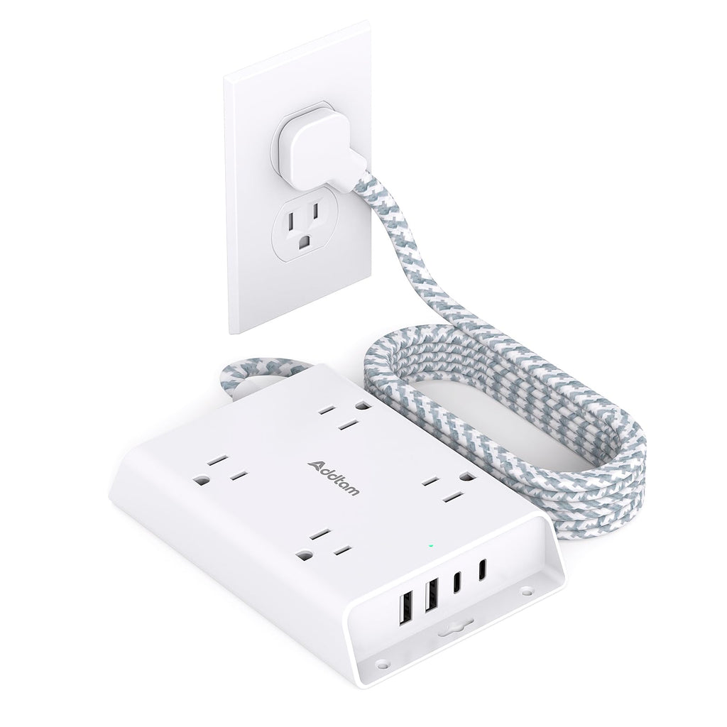 Surge Protector Power Strip, Addtam 5 ft Flat Plug Extension Cord with 4 USB Wall Charger(2 USB C Port), 4 Widely Outlets Desk Charging Station, Home Office and College Dorm Room Essentials - Martin Corner Bedding