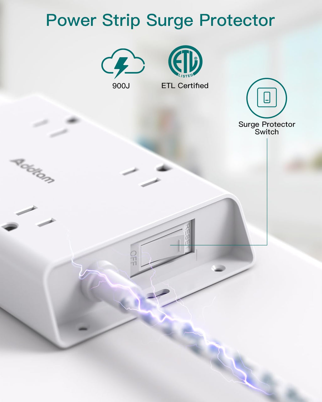Surge Protector Power Strip, Addtam 5 ft Flat Plug Extension Cord with 4 USB Wall Charger(2 USB C Port), 4 Widely Outlets Desk Charging Station, Home Office and College Dorm Room Essentials - Martin Corner Bedding