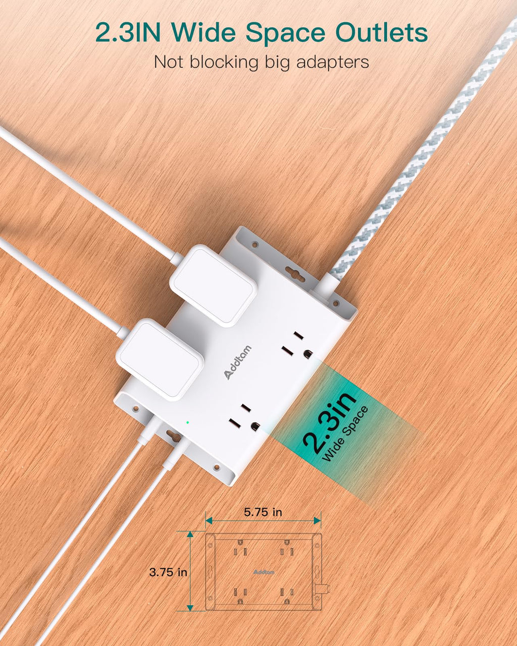 Surge Protector Power Strip, Addtam 5 ft Flat Plug Extension Cord with 4 USB Wall Charger(2 USB C Port), 4 Widely Outlets Desk Charging Station, Home Office and College Dorm Room Essentials - Martin Corner Bedding