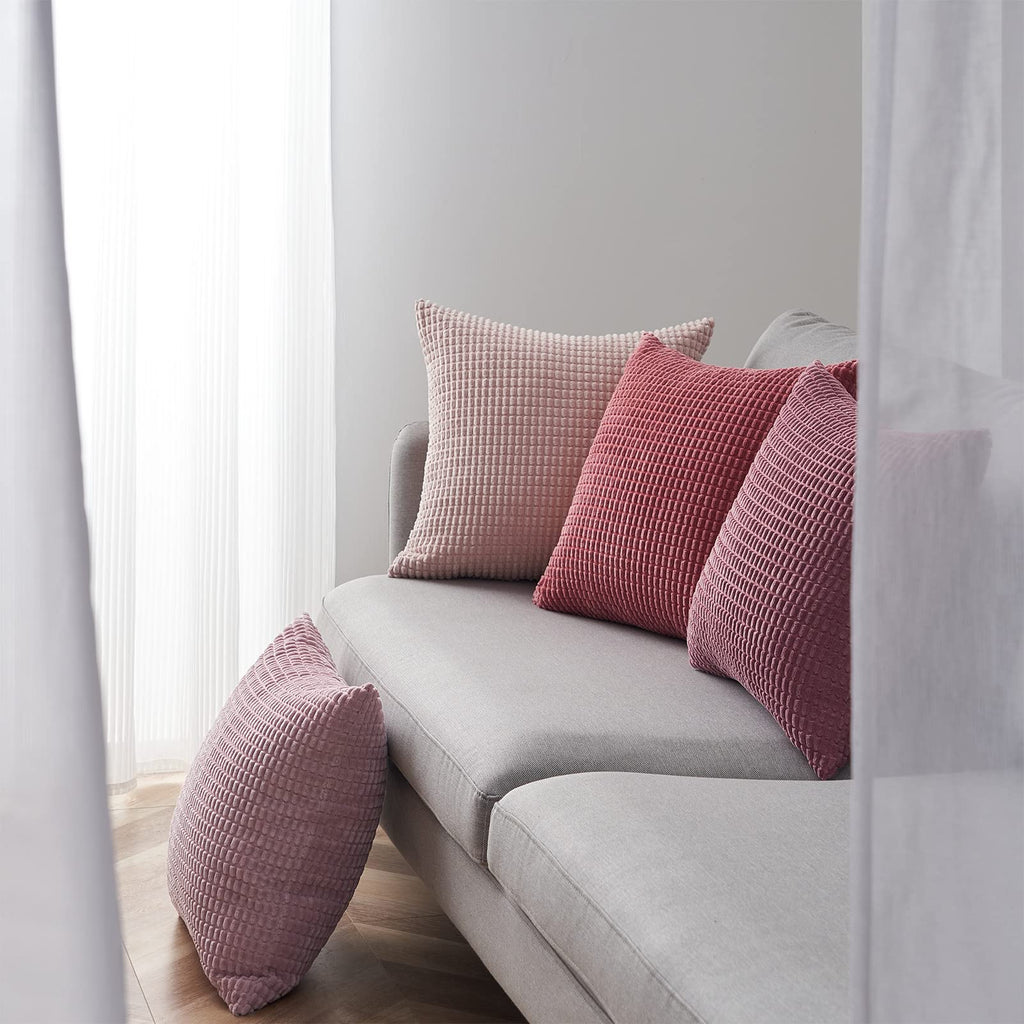 Topfinel Aesthetic Pink Room Decor Throw Pillows Covers for Couch Living Room Bedroom, Coquette Room Decorative Fluffy Corduroy Cushion Cover 18x18 Inch Set of 4 (Blush/Rose/Hot Pink) - Martin Corner Bedding