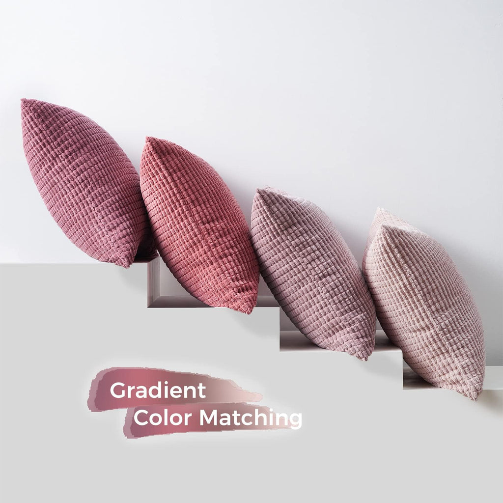 Topfinel Aesthetic Pink Room Decor Throw Pillows Covers for Couch Living Room Bedroom, Coquette Room Decorative Fluffy Corduroy Cushion Cover 18x18 Inch Set of 4 (Blush/Rose/Hot Pink) - Martin Corner Bedding