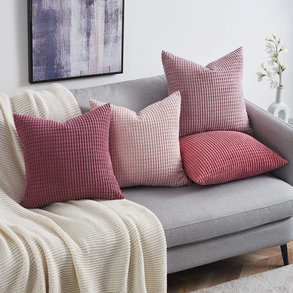 Topfinel Aesthetic Pink Room Decor Throw Pillows Covers for Couch Living Room Bedroom, Coquette Room Decorative Fluffy Corduroy Cushion Cover 18x18 Inch Set of 4 (Blush/Rose/Hot Pink) - Martin Corner Bedding