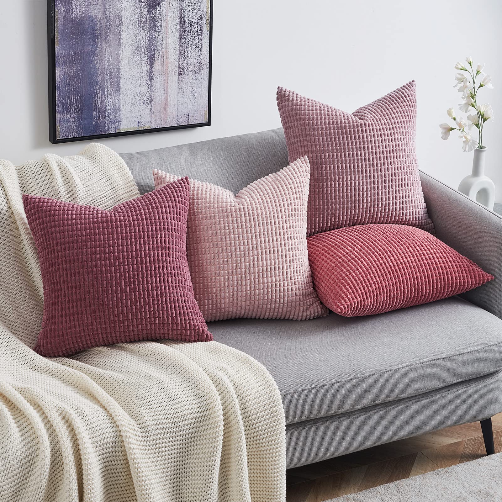 Topfinel Aesthetic Pink Room Decor Throw Pillows Covers for Couch Living Room Bedroom, Coquette Room Decorative Fluffy Corduroy Cushion Cover 18x18 Inch Set of 4 (Blush/Rose/Hot Pink) - Martin Corner Bedding