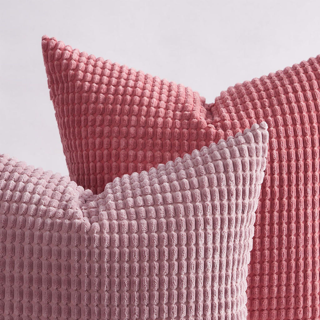 Topfinel Aesthetic Pink Room Decor Throw Pillows Covers for Couch Living Room Bedroom, Coquette Room Decorative Fluffy Corduroy Cushion Cover 18x18 Inch Set of 4 (Blush/Rose/Hot Pink) - Martin Corner Bedding