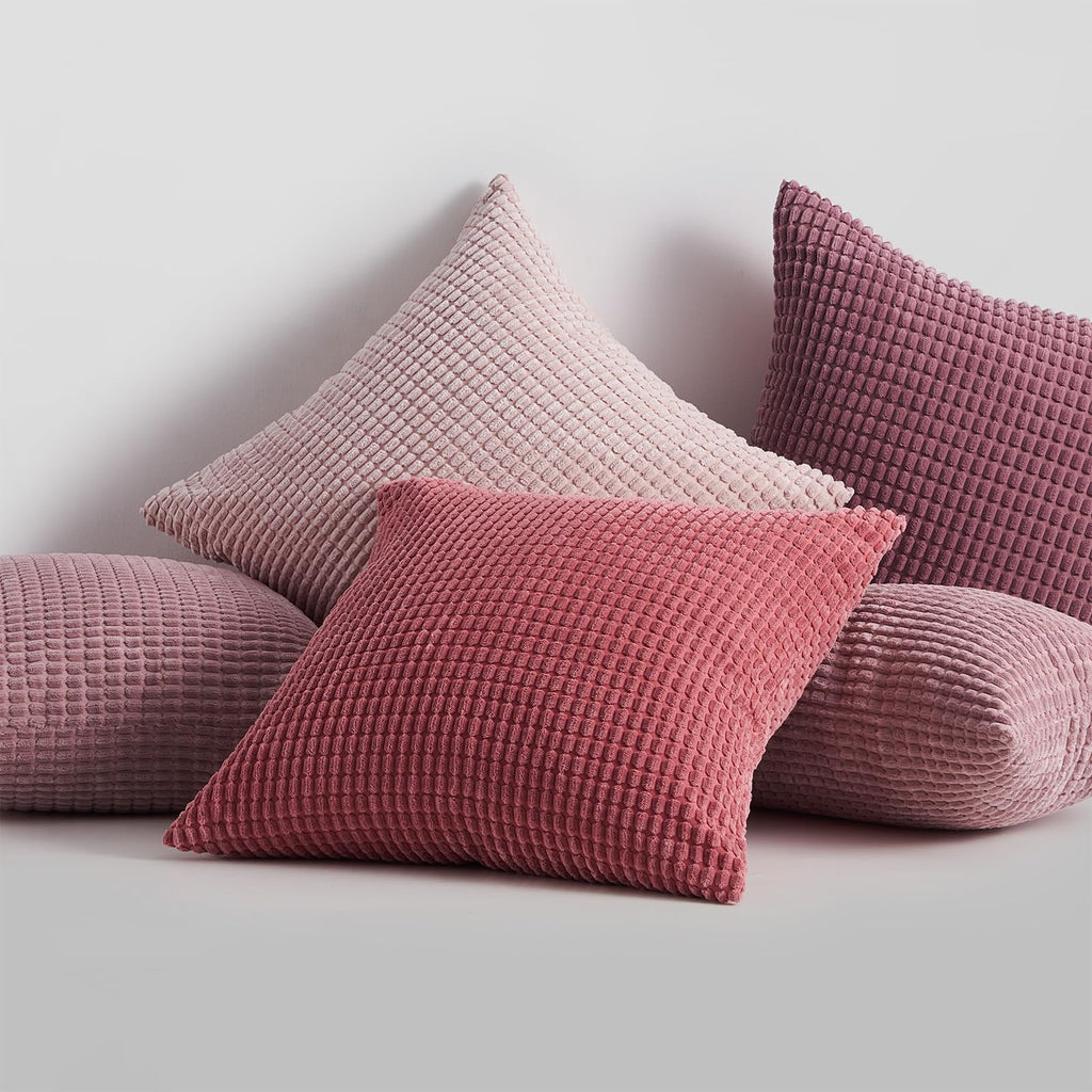 Topfinel Aesthetic Pink Room Decor Throw Pillows Covers for Couch Living Room Bedroom, Coquette Room Decorative Fluffy Corduroy Cushion Cover 18x18 Inch Set of 4 (Blush/Rose/Hot Pink) - Martin Corner Bedding