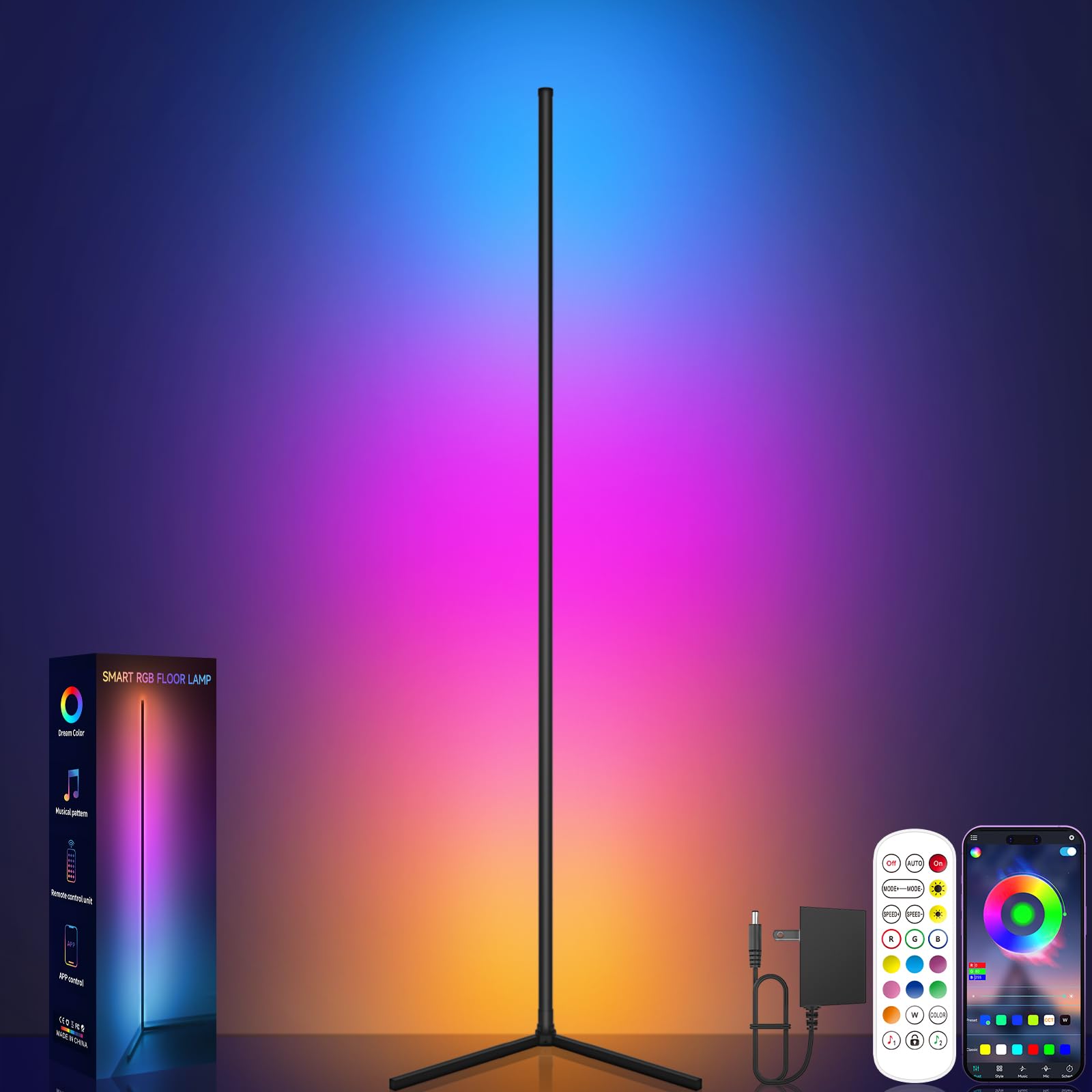 Tyute Corner Floor Lamp, RGB LED Corner Lamp with Music Sync, Smart App and Remote Control Color Changing Ambience Light, LED Lamp with 16 Million Colors for Bedroom, Living Room Gaming Room - Martin Corner Bedding