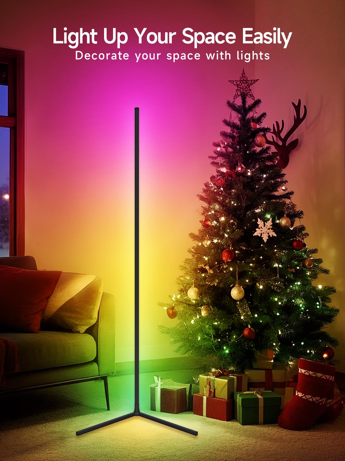 Tyute Corner Floor Lamp, RGB LED Corner Lamp with Music Sync, Smart App and Remote Control Color Changing Ambience Light, LED Lamp with 16 Million Colors for Bedroom, Living Room Gaming Room - Martin Corner Bedding