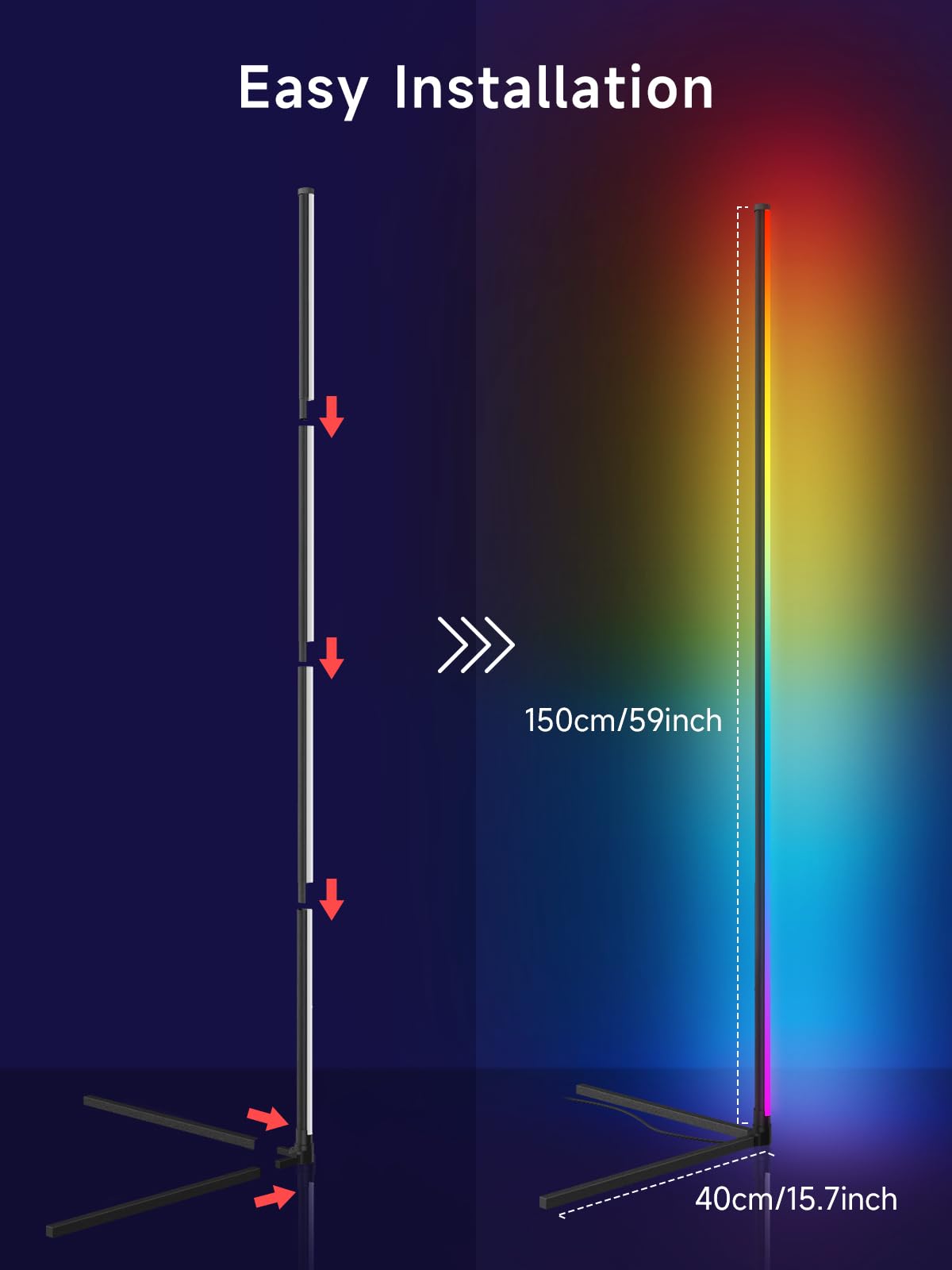 Tyute Corner Floor Lamp, RGB LED Corner Lamp with Music Sync, Smart App and Remote Control Color Changing Ambience Light, LED Lamp with 16 Million Colors for Bedroom, Living Room Gaming Room - Martin Corner Bedding