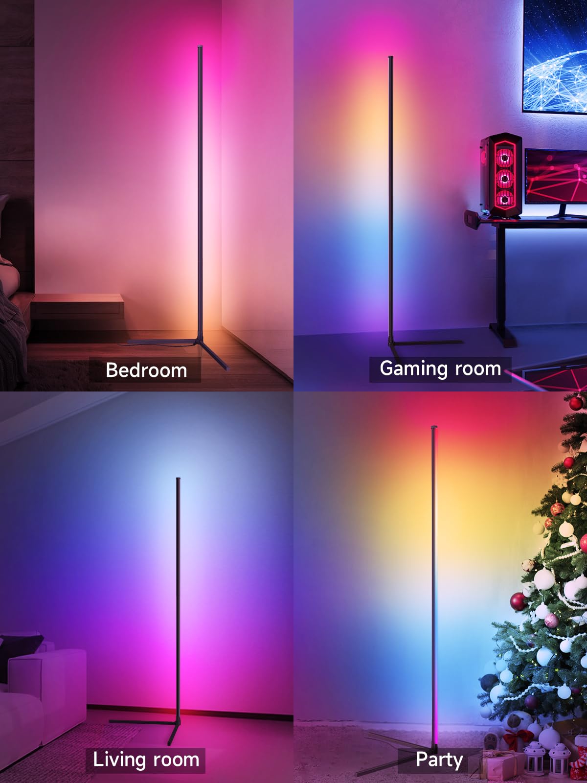 Tyute Corner Floor Lamp, RGB LED Corner Lamp with Music Sync, Smart App and Remote Control Color Changing Ambience Light, LED Lamp with 16 Million Colors for Bedroom, Living Room Gaming Room - Martin Corner Bedding