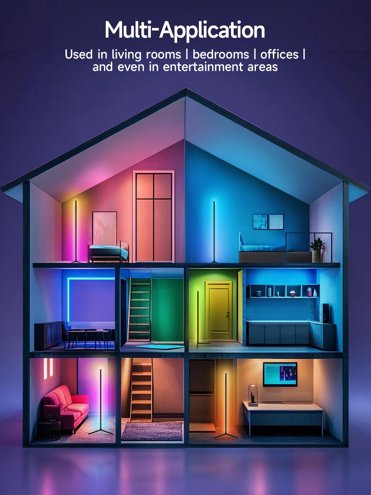 Tyute Corner Floor Lamp, RGB LED Corner Lamp with Music Sync, Smart App and Remote Control Color Changing Ambience Light, LED Lamp with 16 Million Colors for Bedroom, Living Room Gaming Room - Martin Corner Bedding