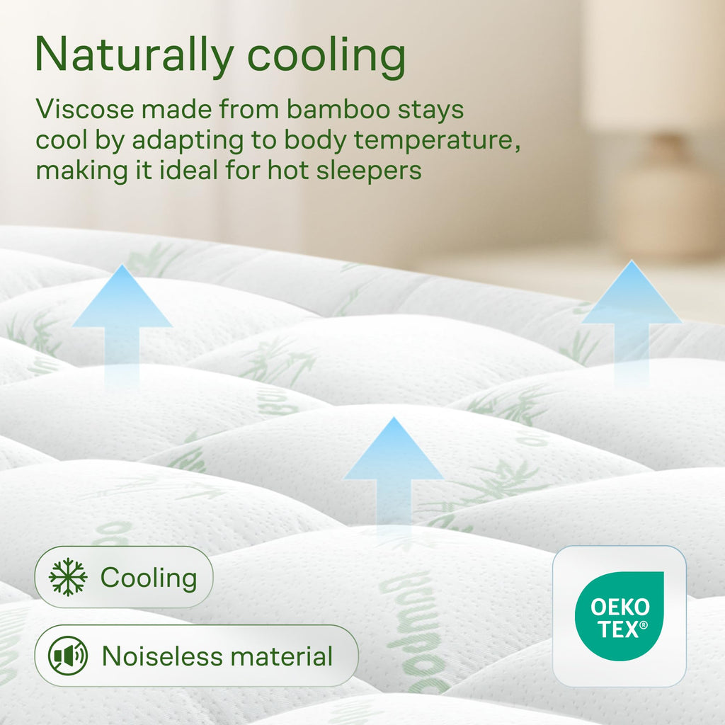 Ultra Soft Queen Size Mattress Topper - Viscose Made from Bamboo Pillow Top Mattress Pad for Back Pain Relief - Naturally Cooling for Hot Sleepers, Green - Martin Corner Bedding